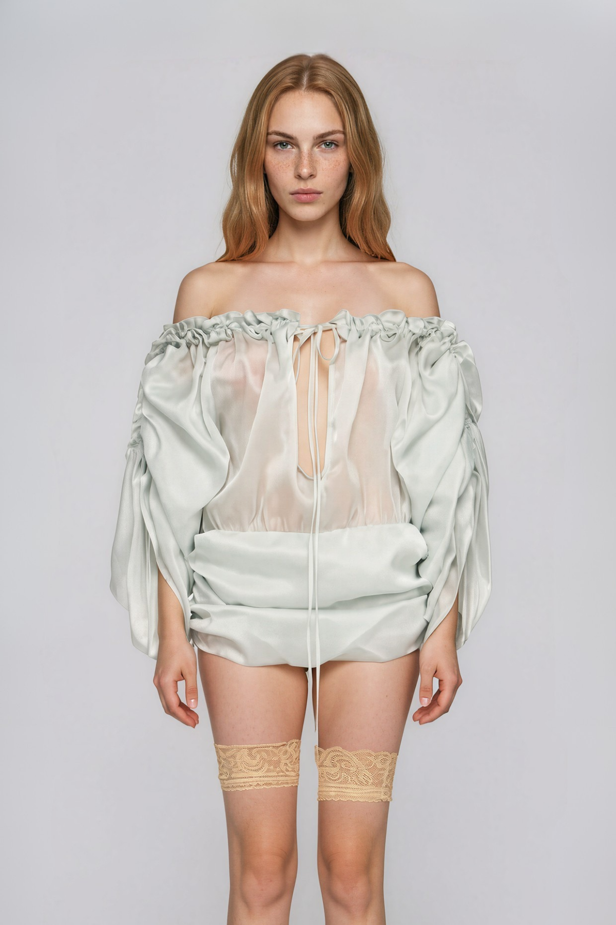 Kuniyuki Ruffle Tie Up Mesh Mini Dress