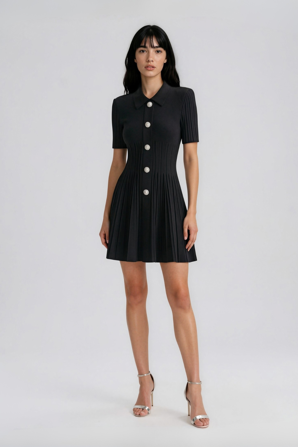 Kuri Lapel Knit Mini Dress In Black
