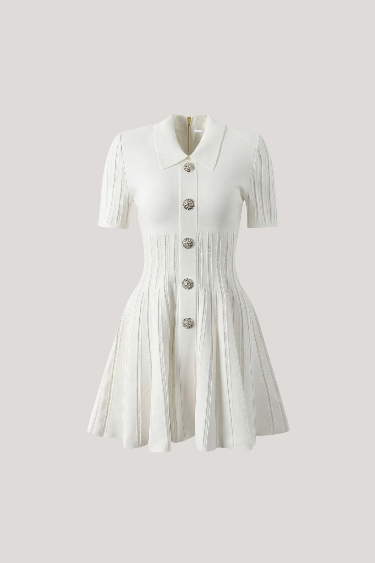 Kuri Lapel Knit Mini Dress In White