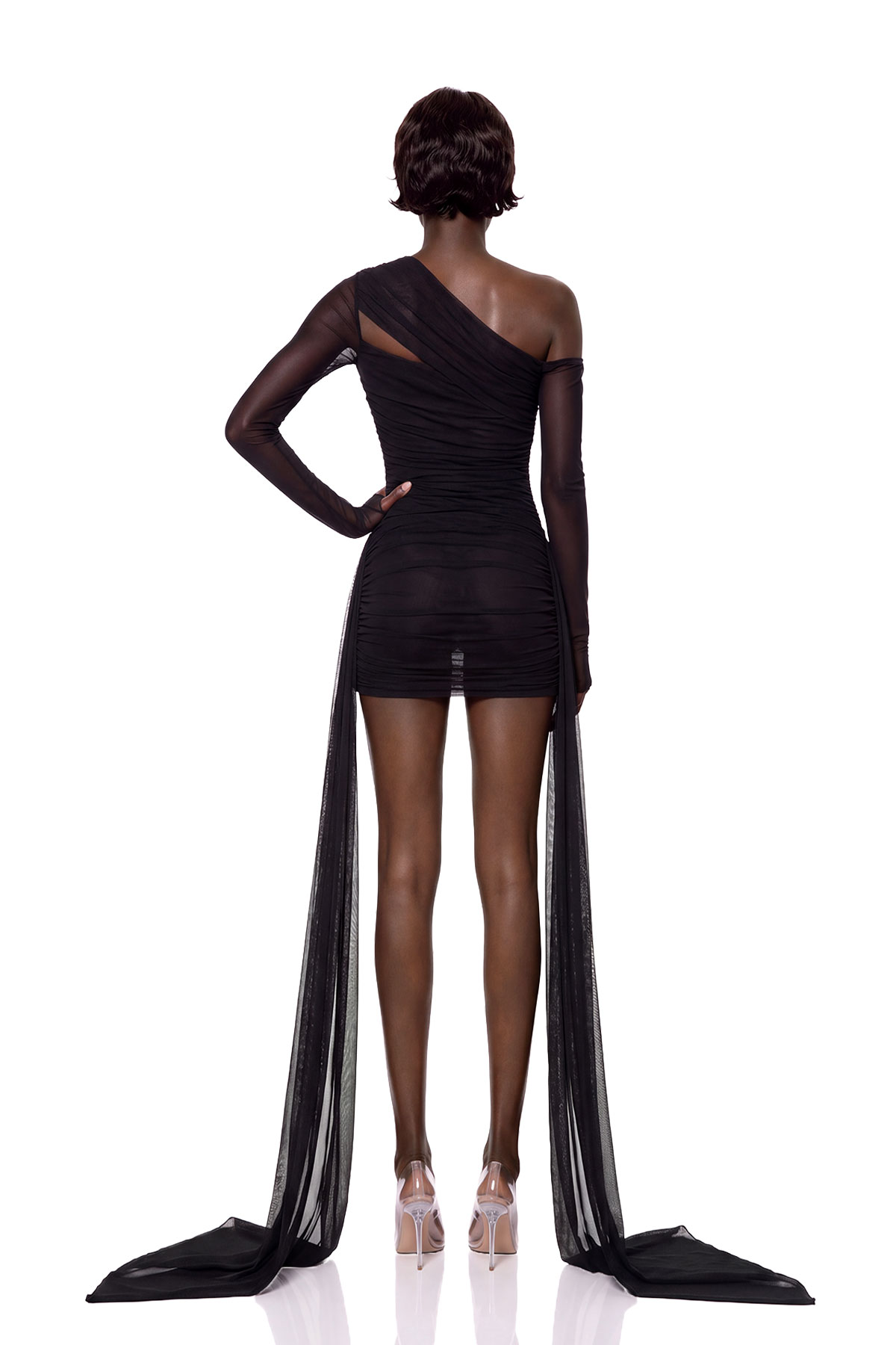 Kuron One Shoulder Cutout Mesh Mini Dress