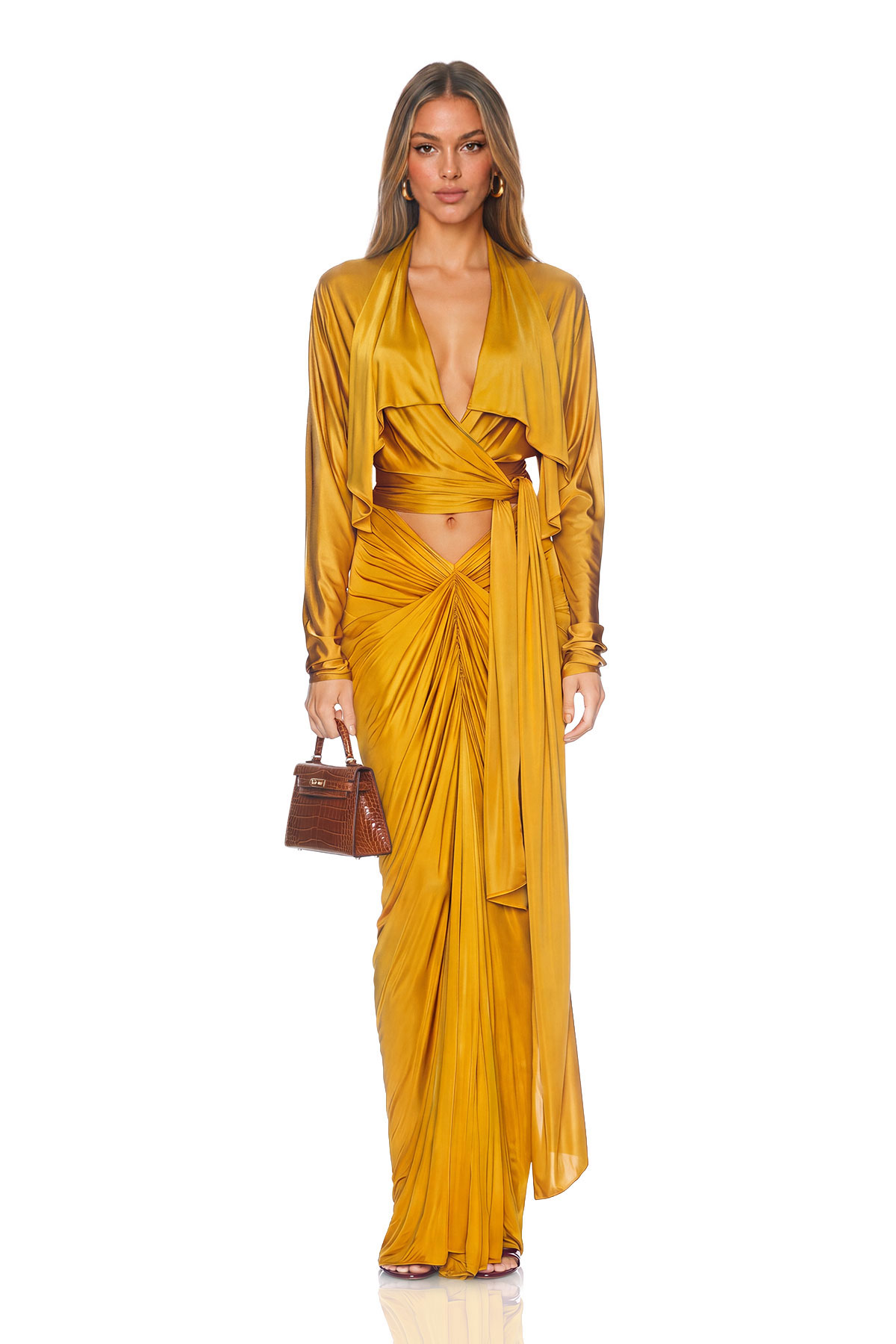 Kurt Plunge Draped Satin Skirt Set