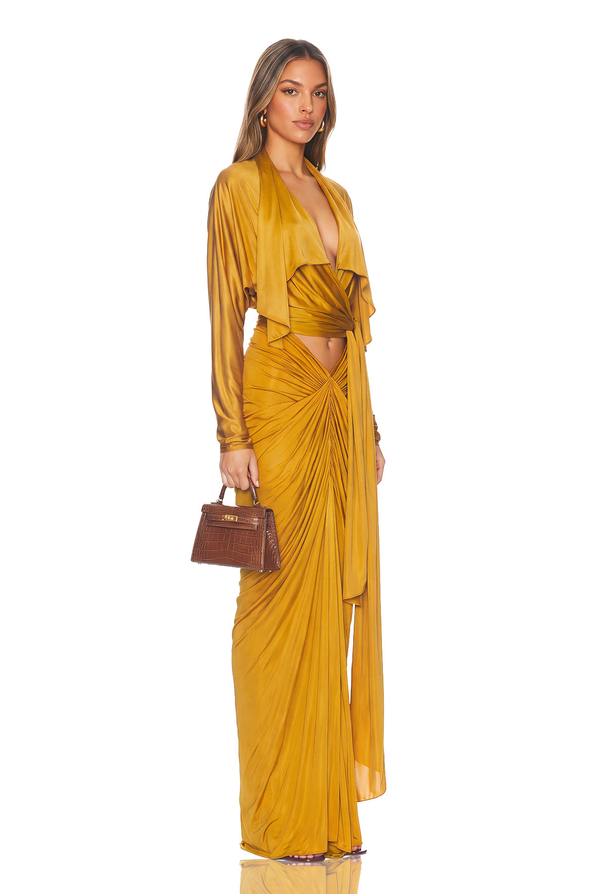 Kurt Plunge Draped Satin Skirt Set