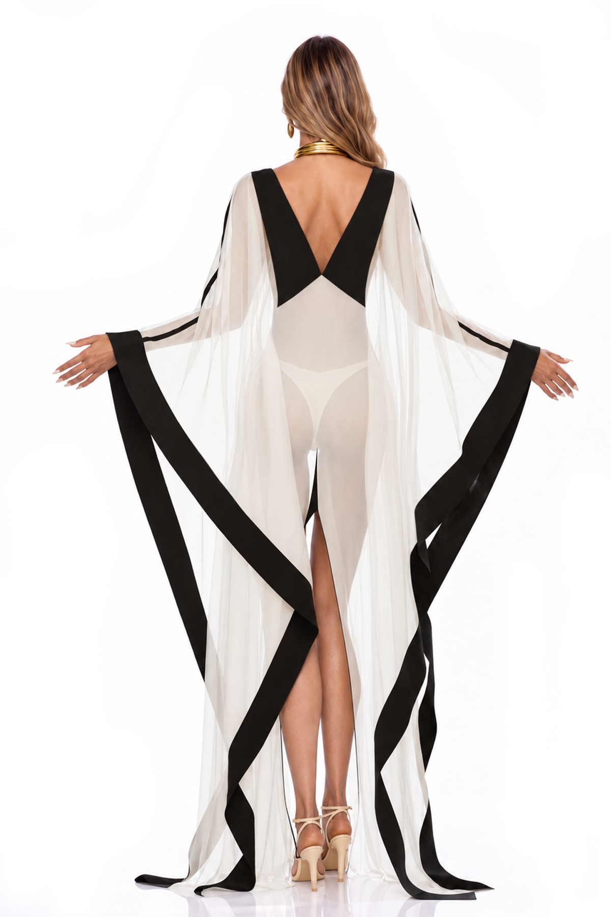 Kuruk Shawl Colorblock Mesh Maxi Dress