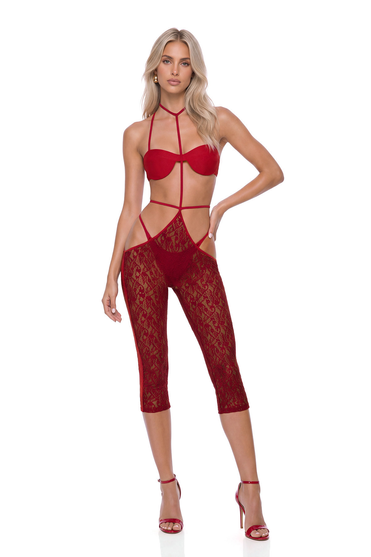 Kuulei Two Piece Lace Cutout Jumpsuit