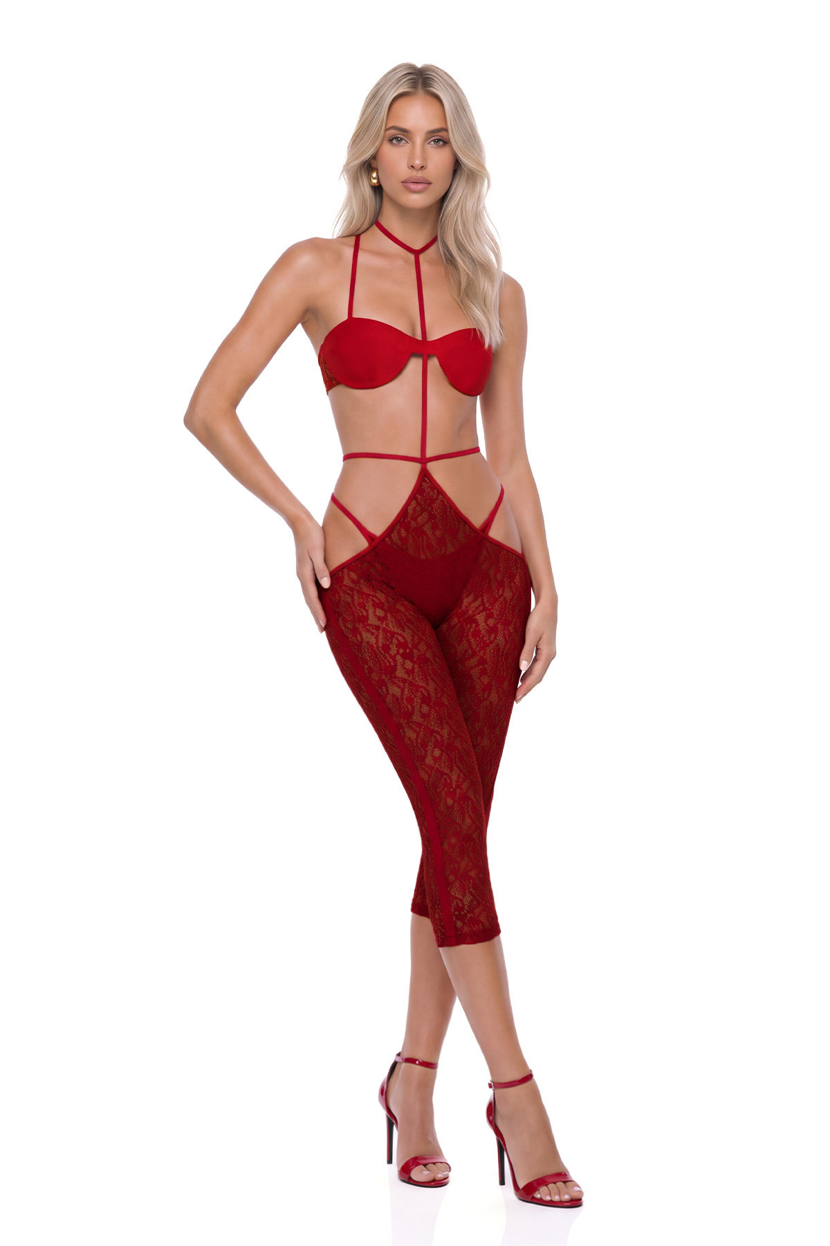 Kuulei Two Piece Lace Cutout Jumpsuit