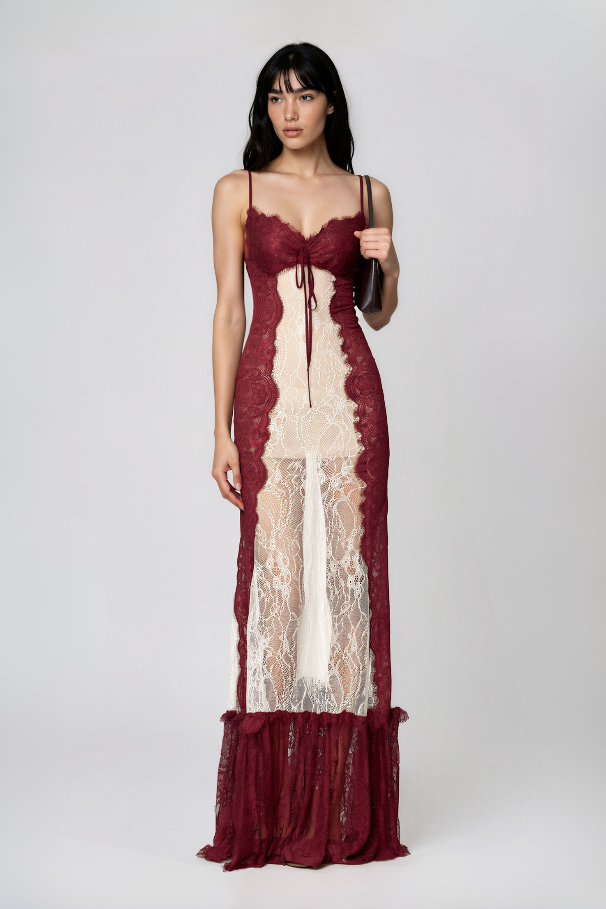 Kuval Spaghetti Lace Maxi Dress