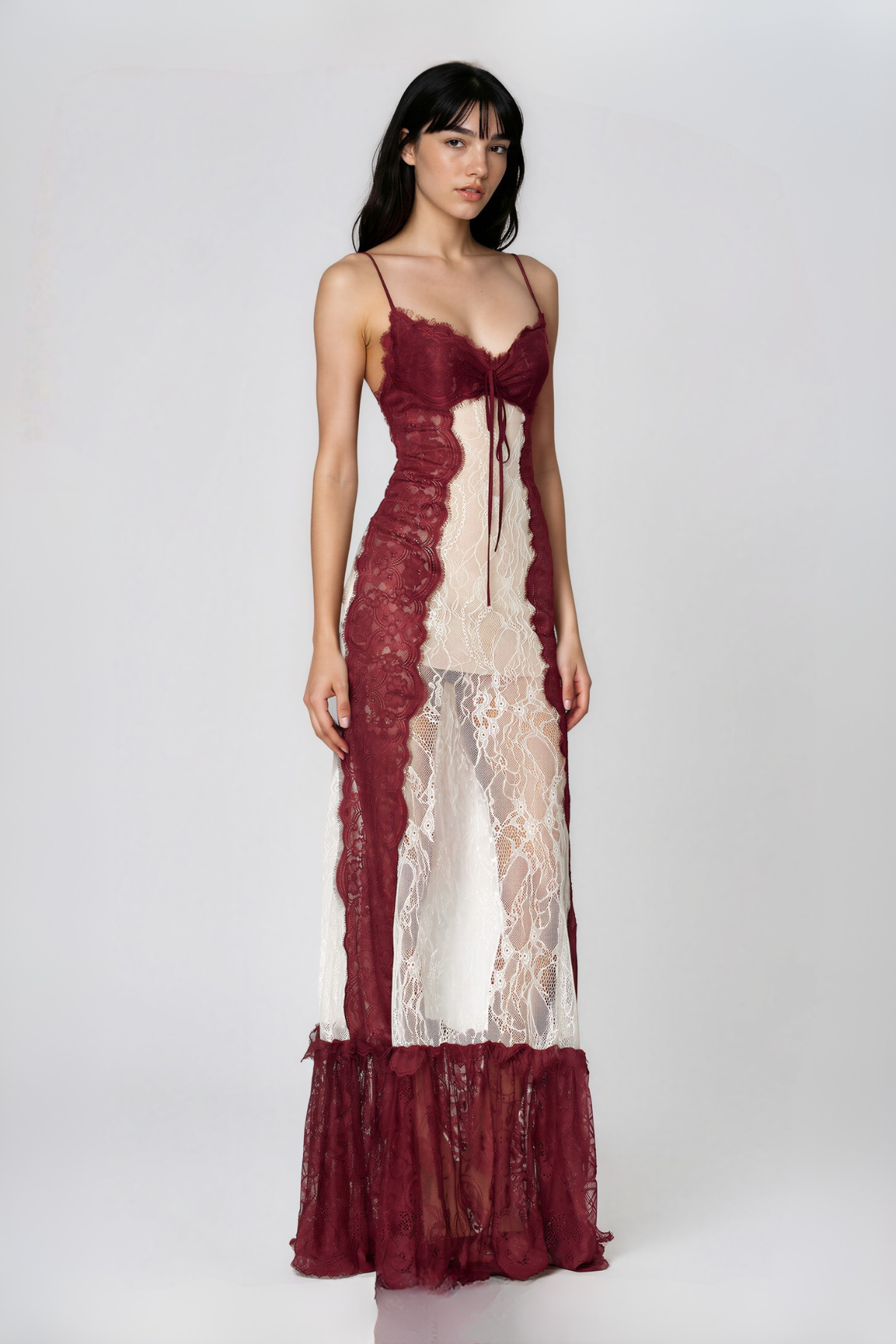 Kuval Spaghetti Lace Maxi Dress