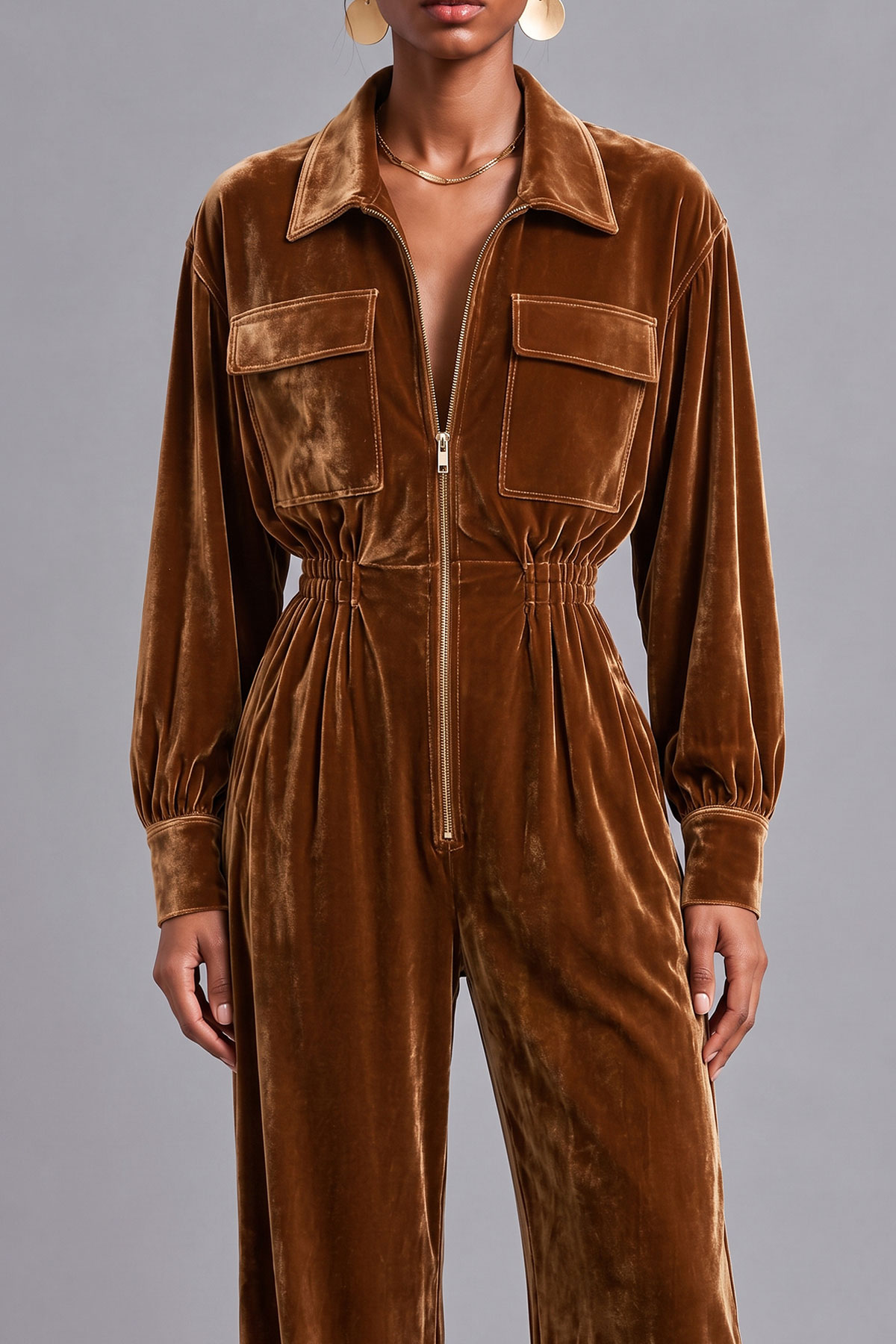Kuzih Balloon Sleeve Velvet Jumpsuit