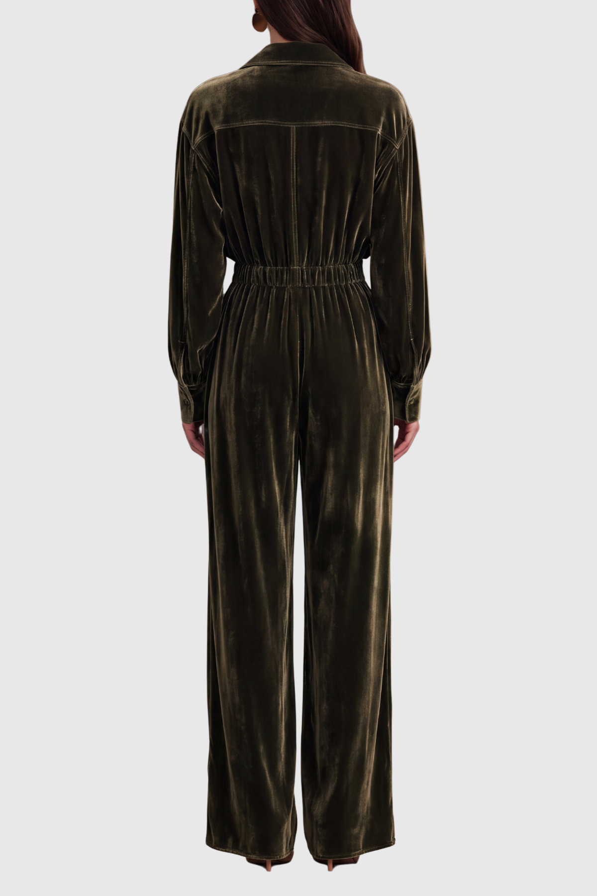 Kuzih Balloon Sleeve Velvet Jumpsuit In Green