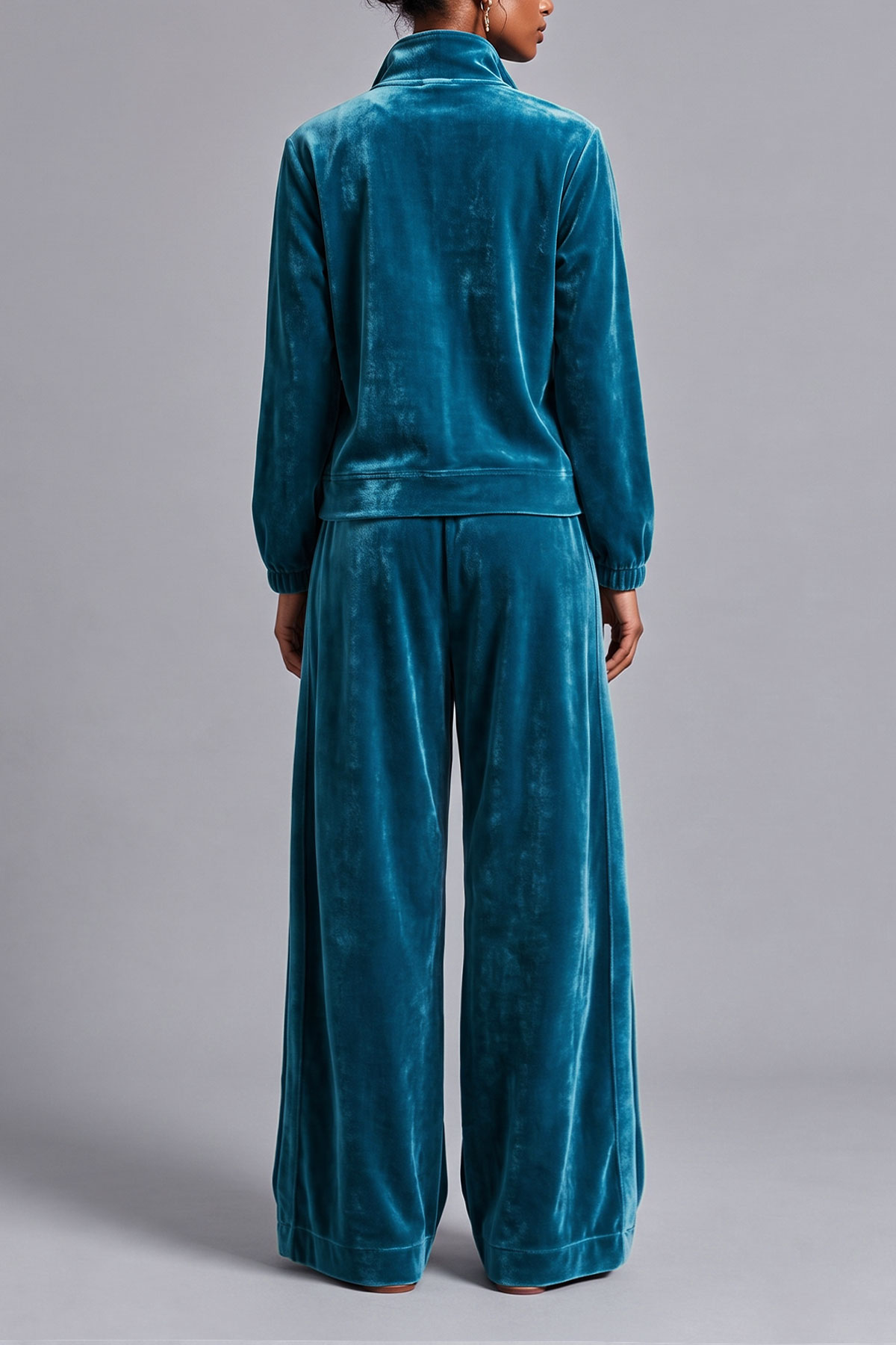Kuzih Balloon Sleeve Velvet Pants Set