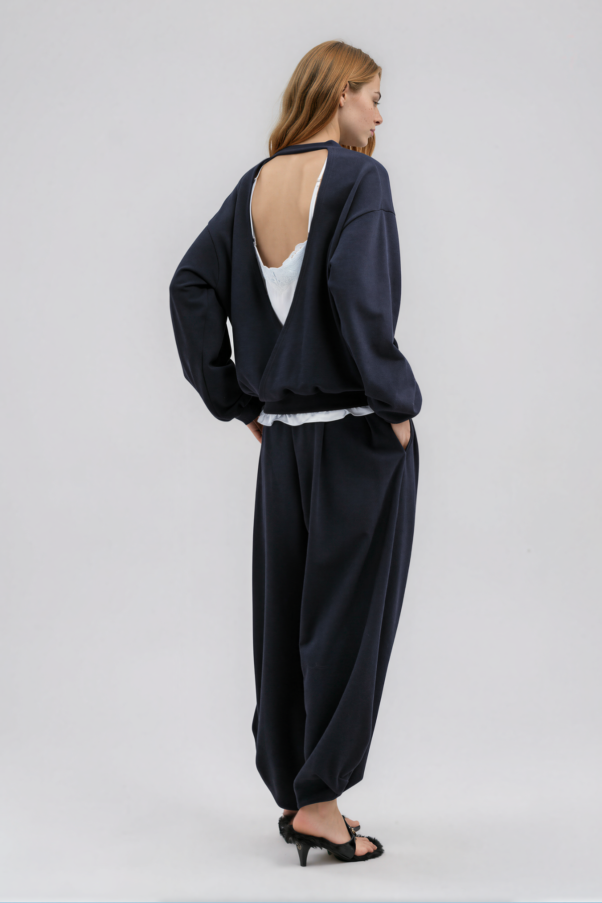 Kwadwo Backless Lace Pants In Blue