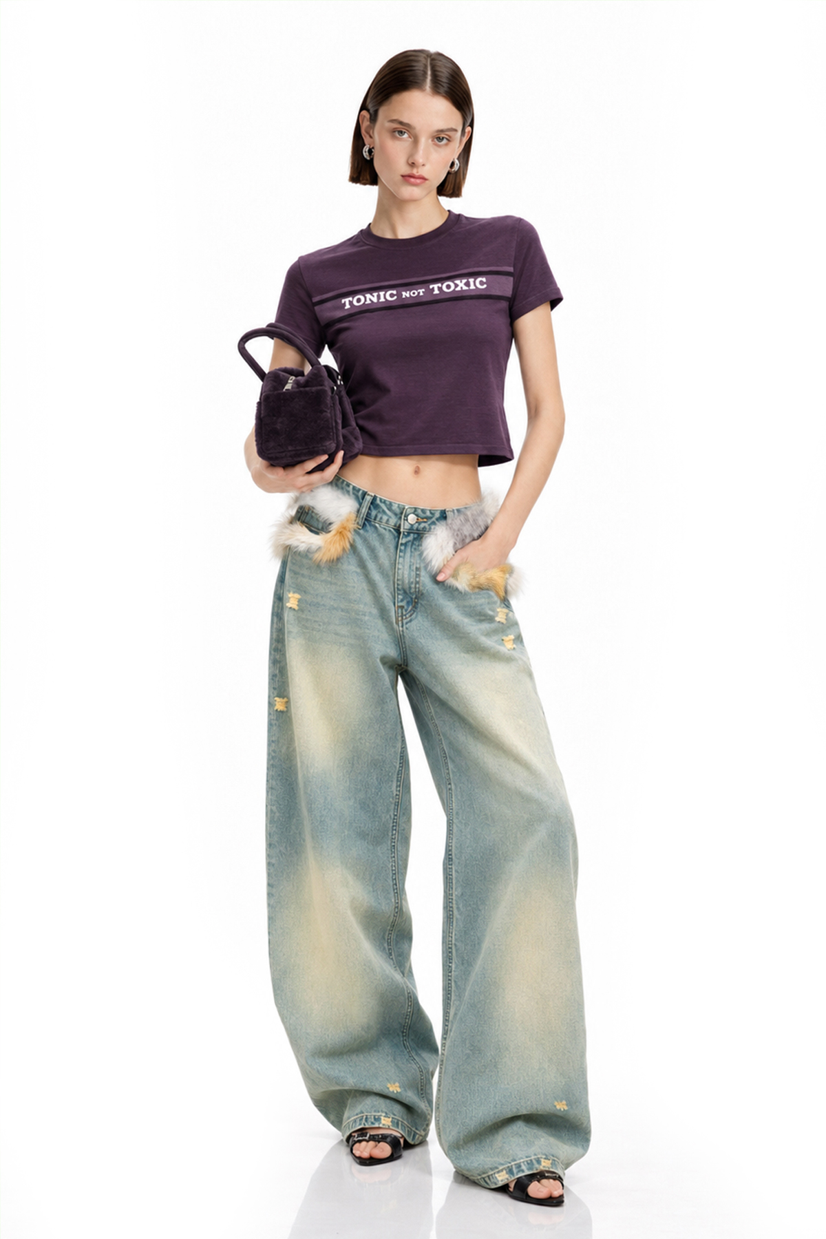 Kwan Faux Fur Ripped Jeans