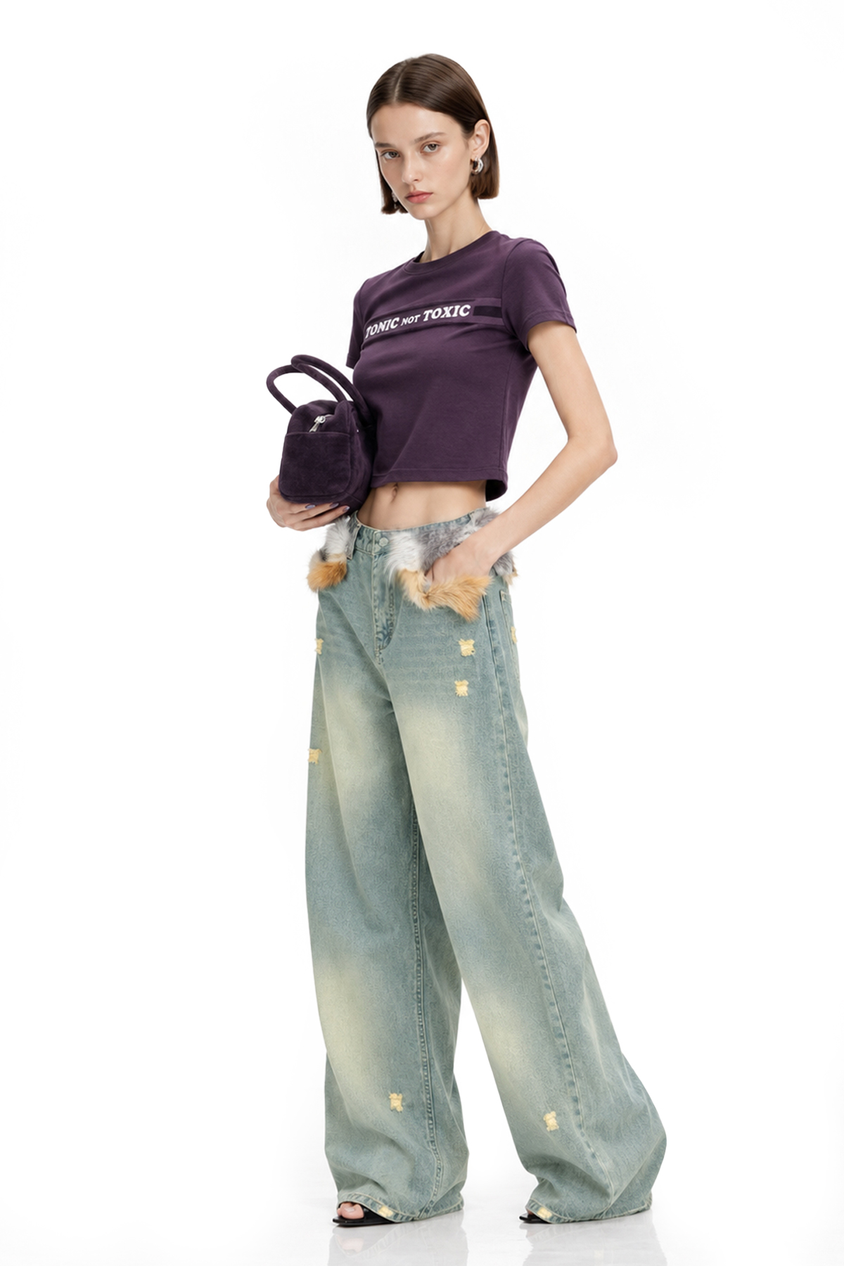 Kwan Faux Fur Ripped Jeans