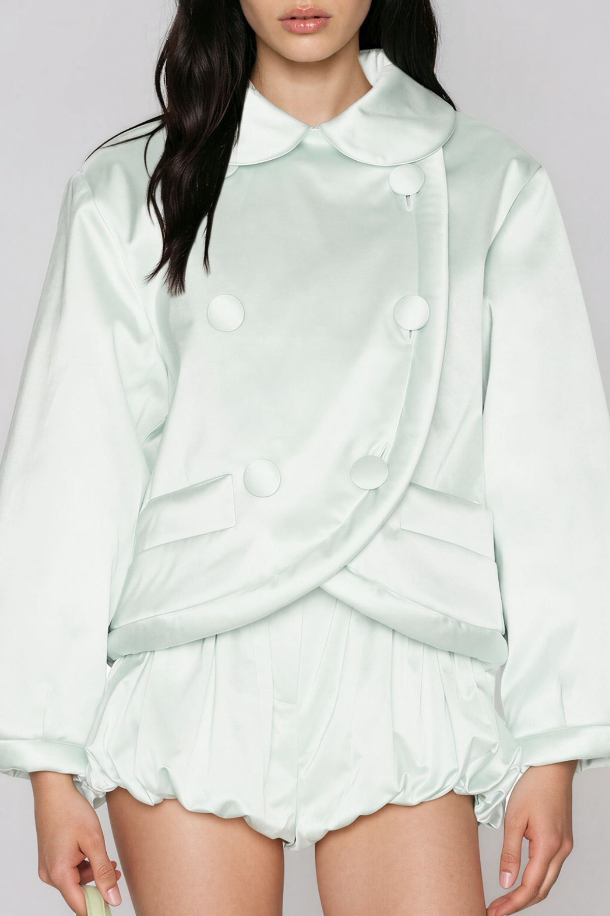 Kwende Double Breasted Draped Shorts Set In Green