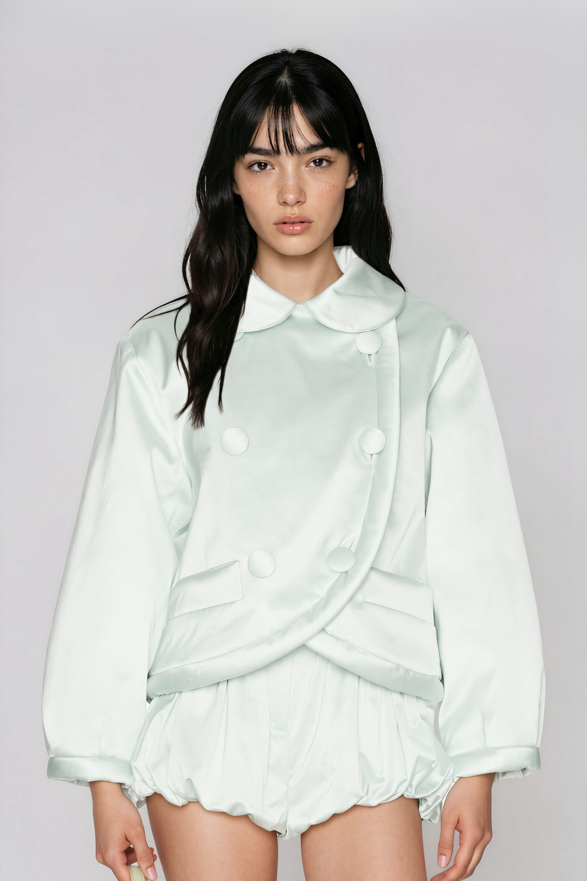 Kwende Double Breasted Draped Shorts Set In Green