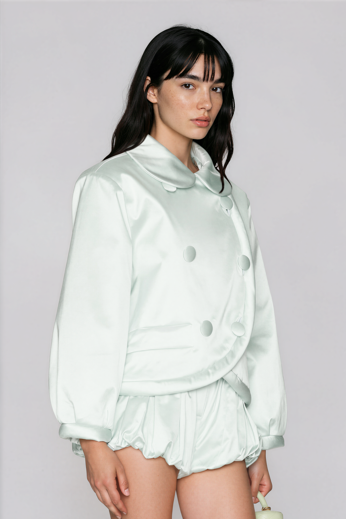 Kwende Double Breasted Draped Shorts Set In Green