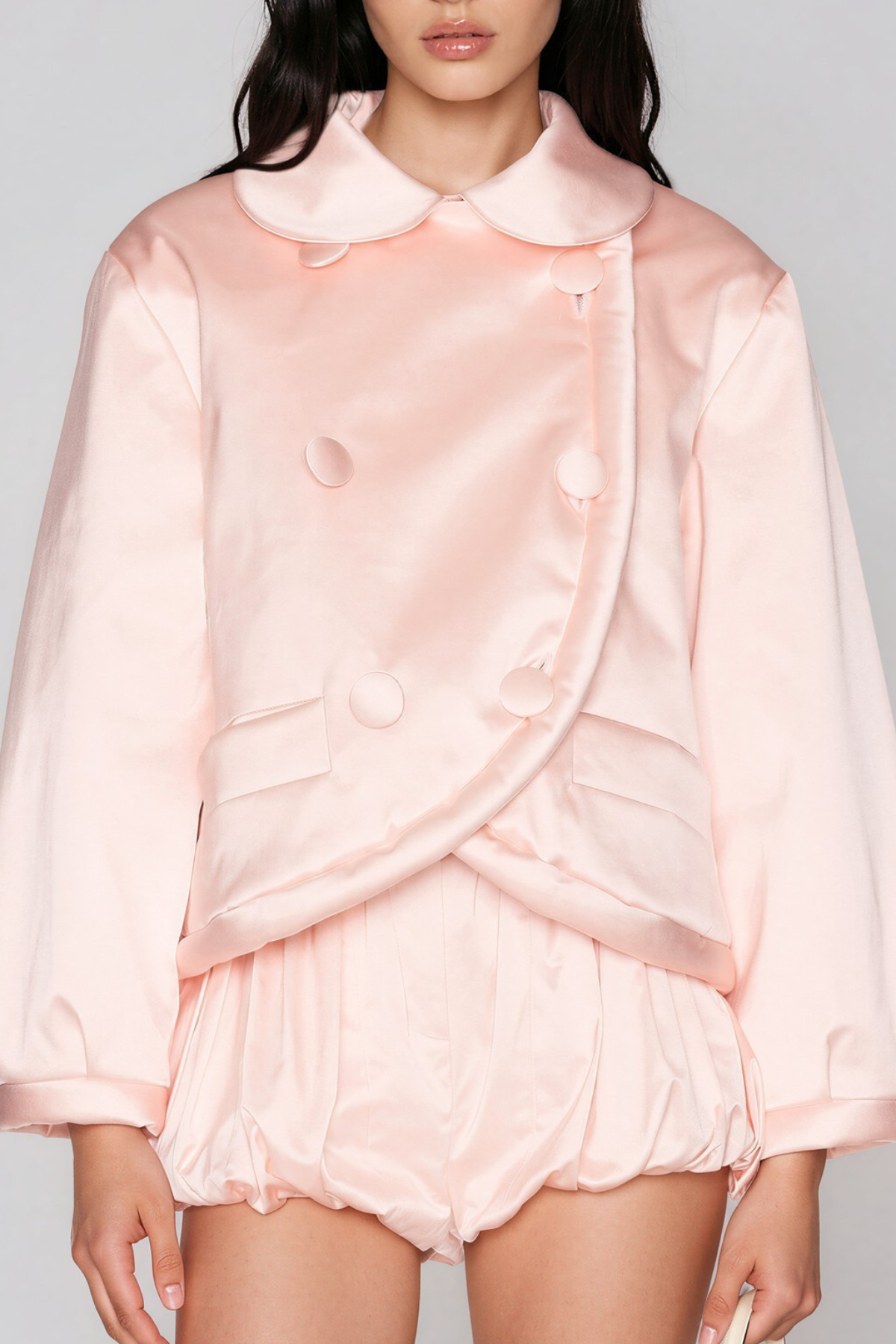 Kwende Double Breasted Draped Shorts Set In Pink 