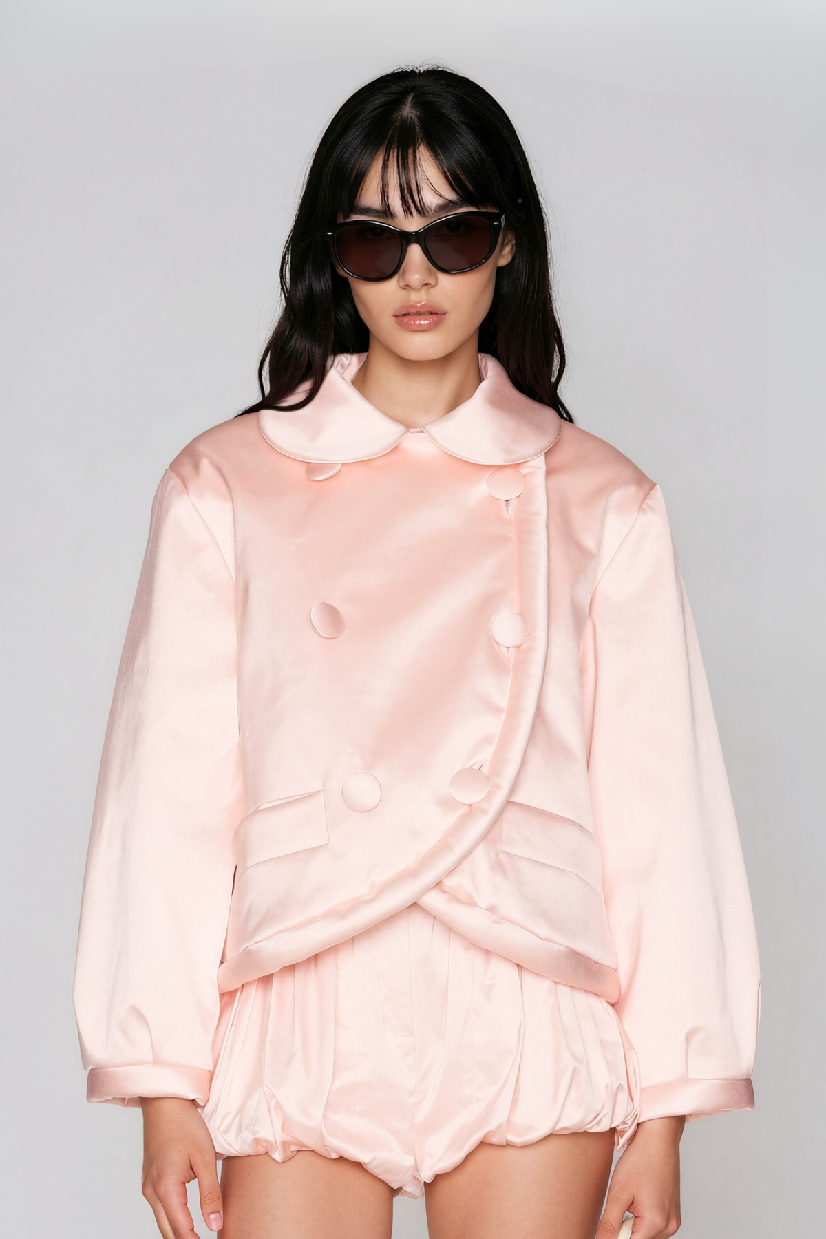 Kwende Double Breasted Draped Shorts Set In Pink 