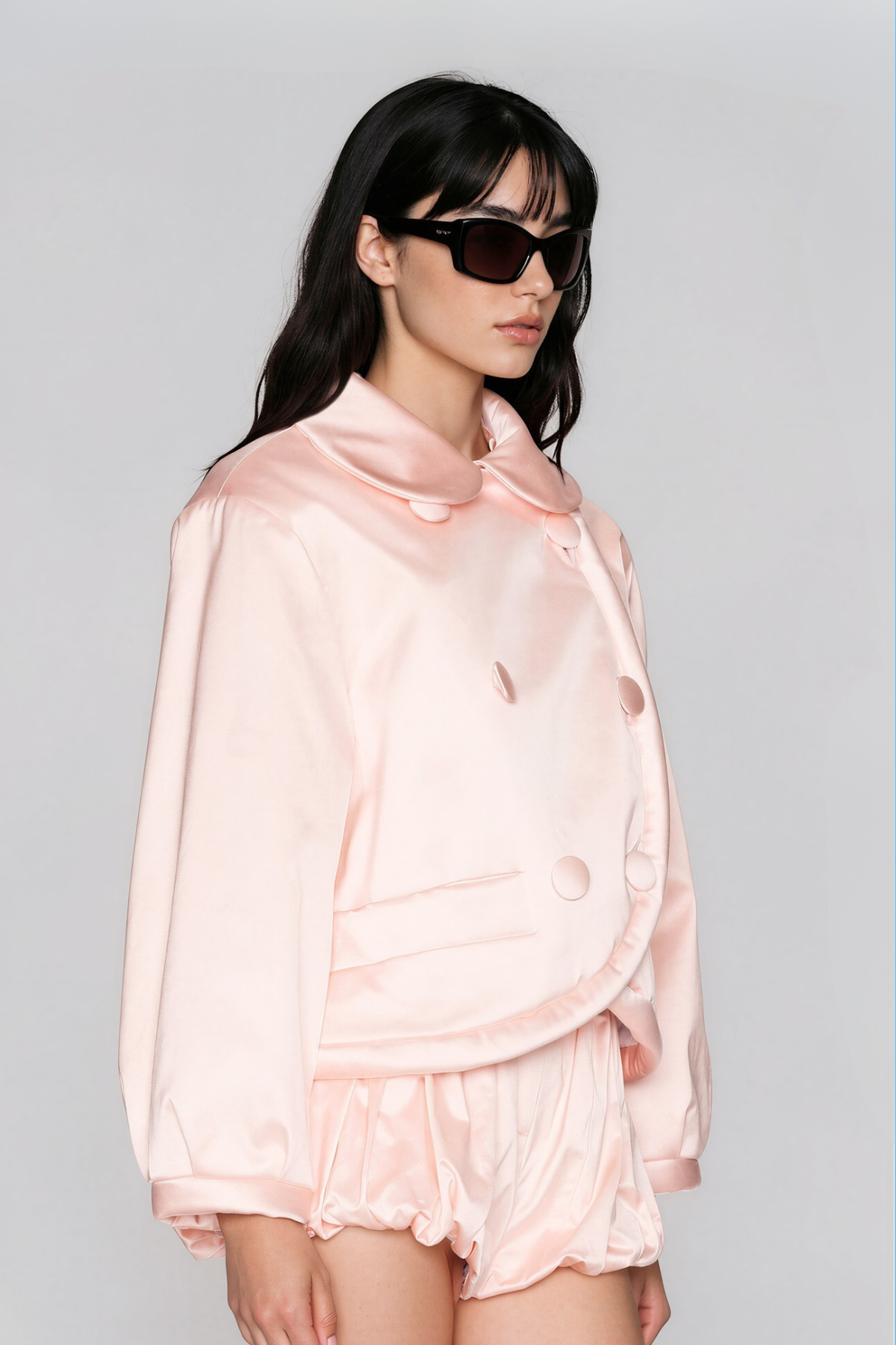 Kwende Double Breasted Draped Shorts Set In Pink 