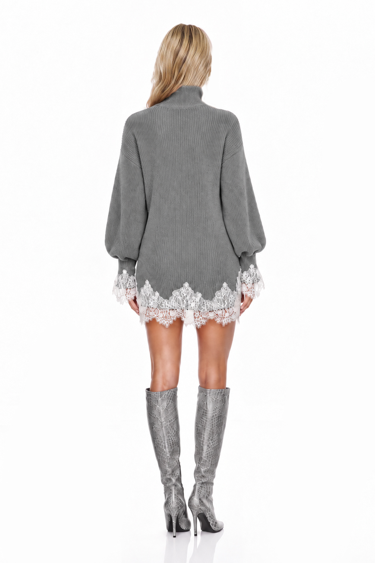 Kwint High Neck Knit Lace Mini Dress