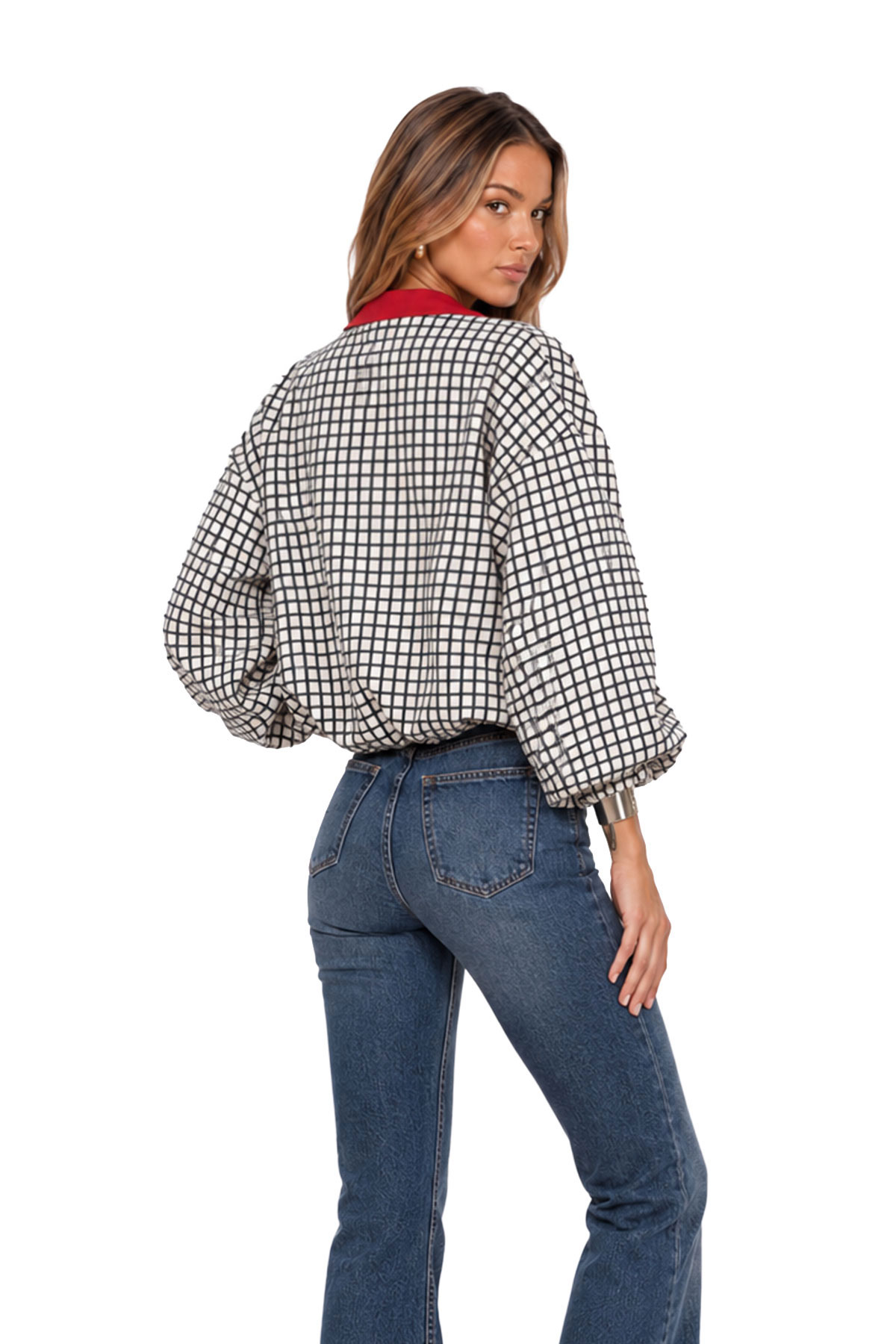Kya Balloon Sleeve Grid Jacket