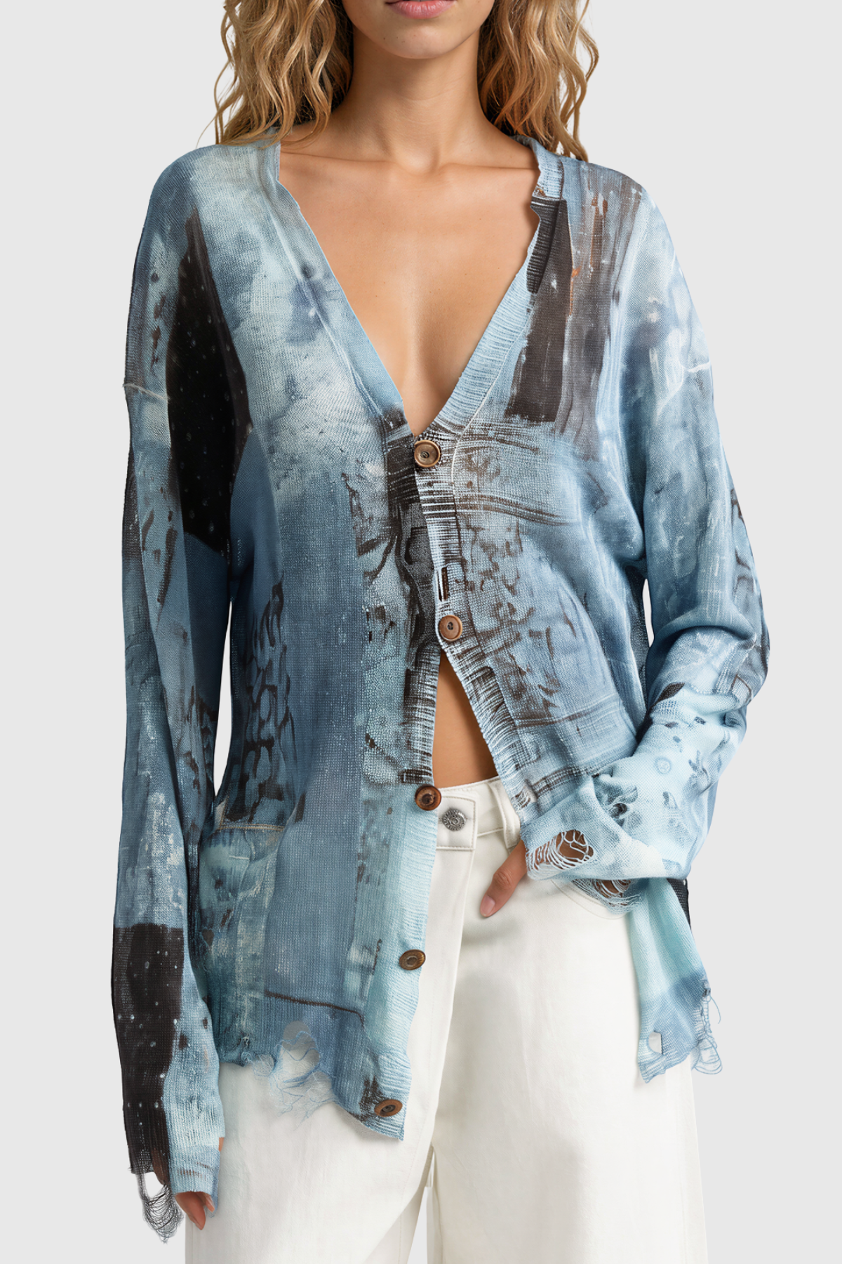 Kyabra V Neck Print Knit Top