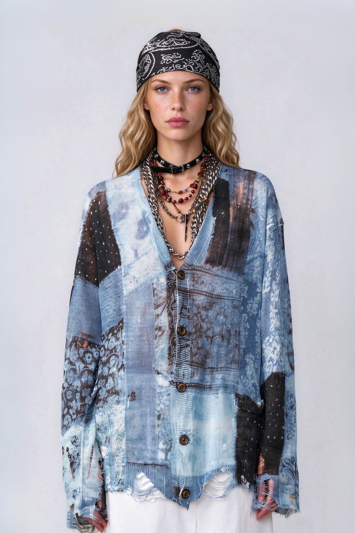 Kyabra V Neck Print Knit Top