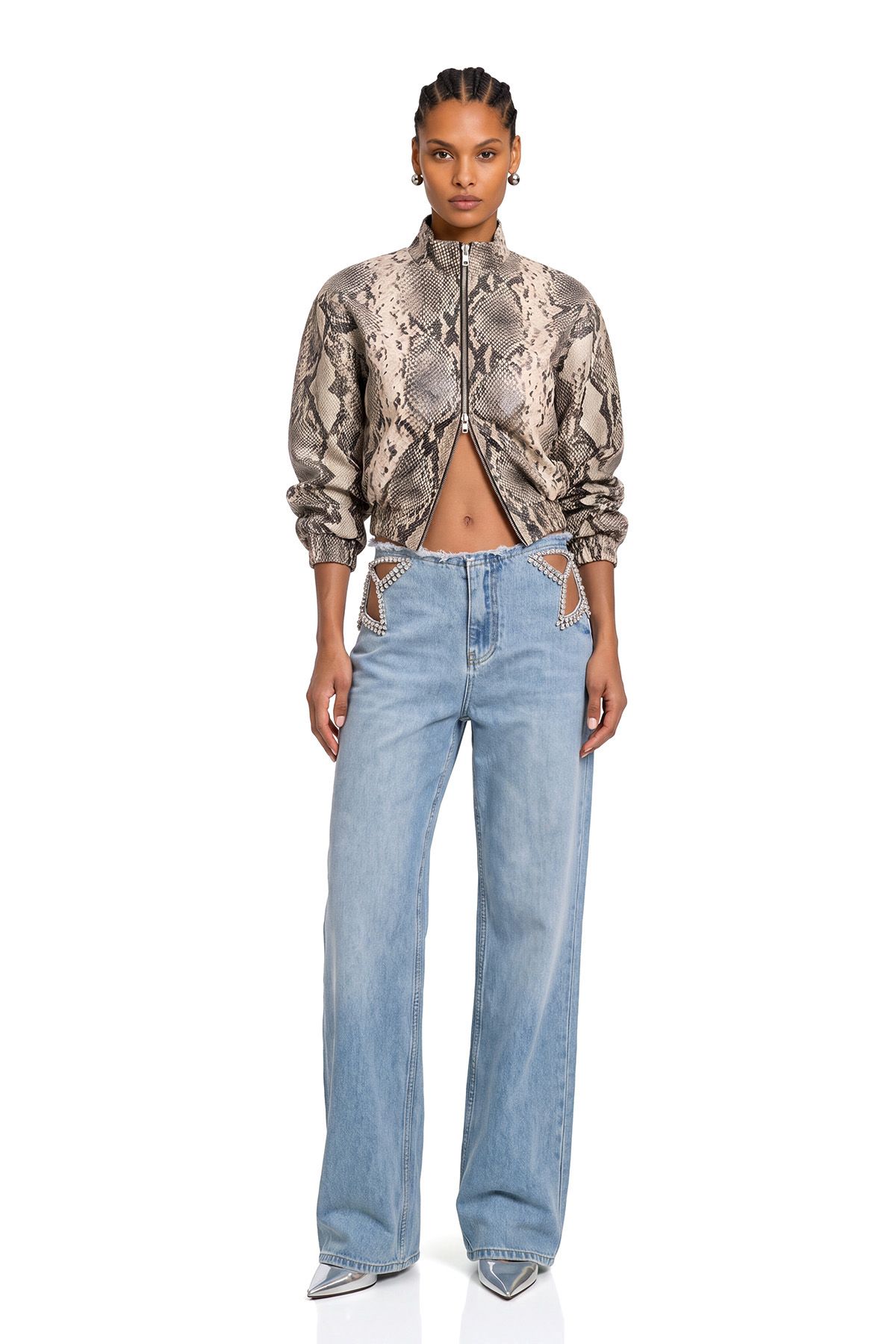 Kyan Crop Snake Print Jacket