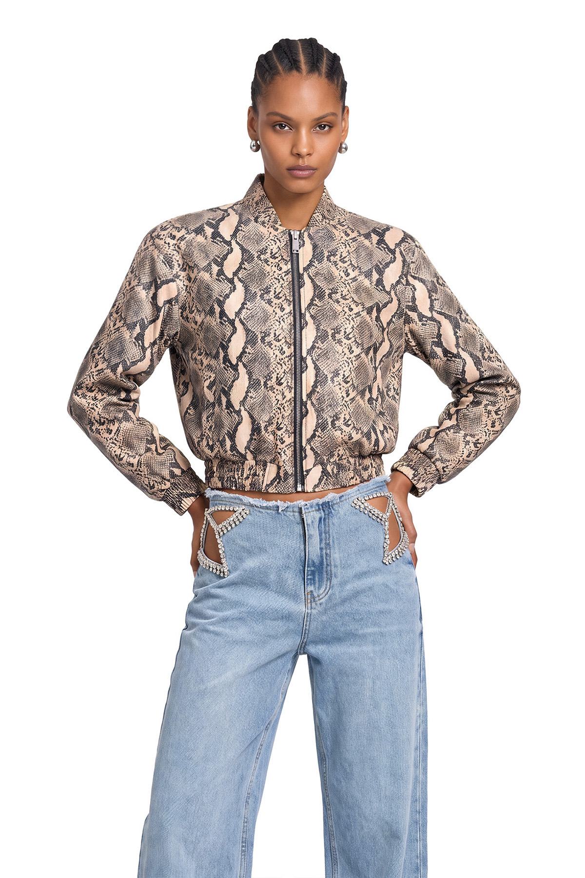 Kyan Crop Snake Print Jacket