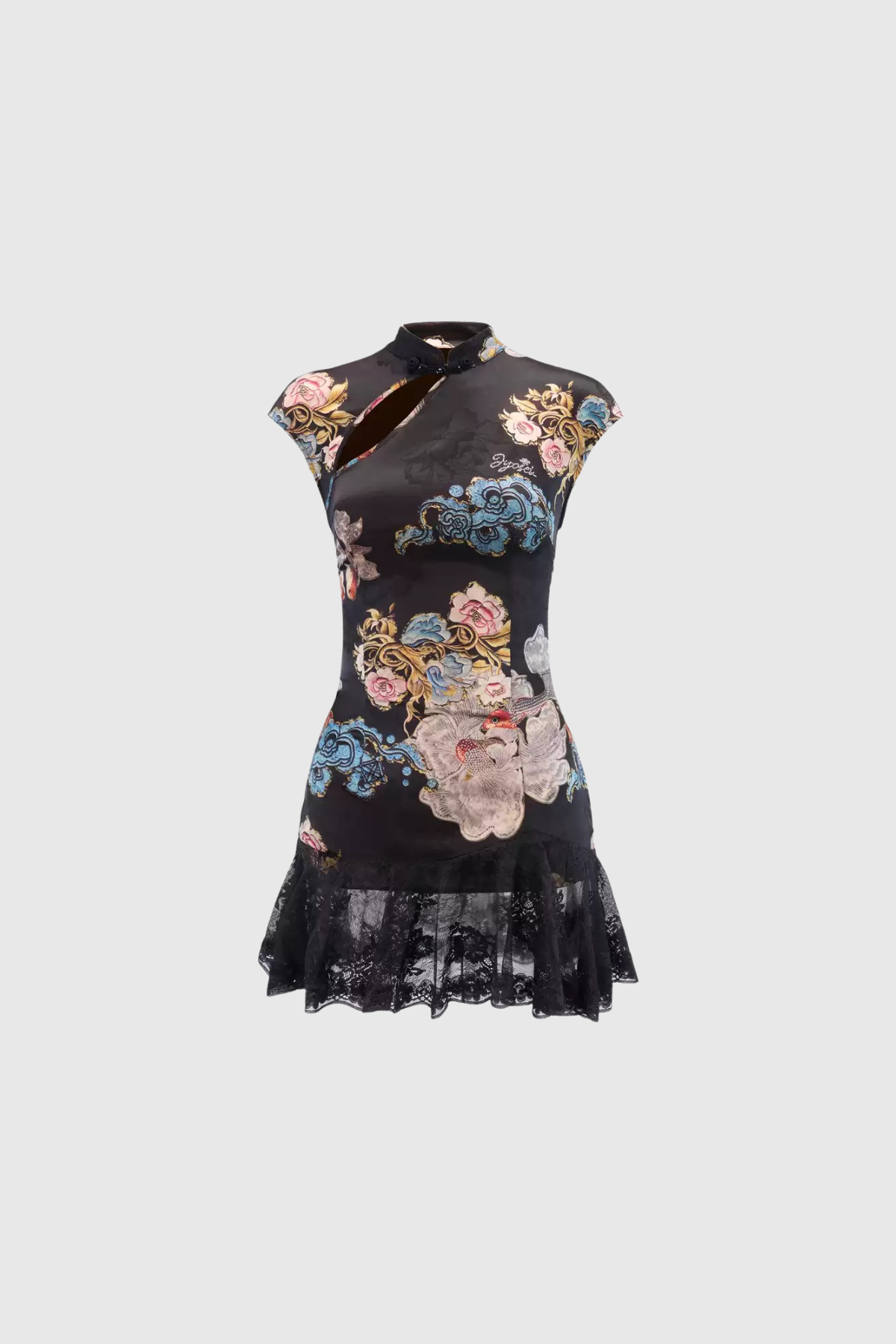 Kyden Asymmetric Floral Lace Mini Dress