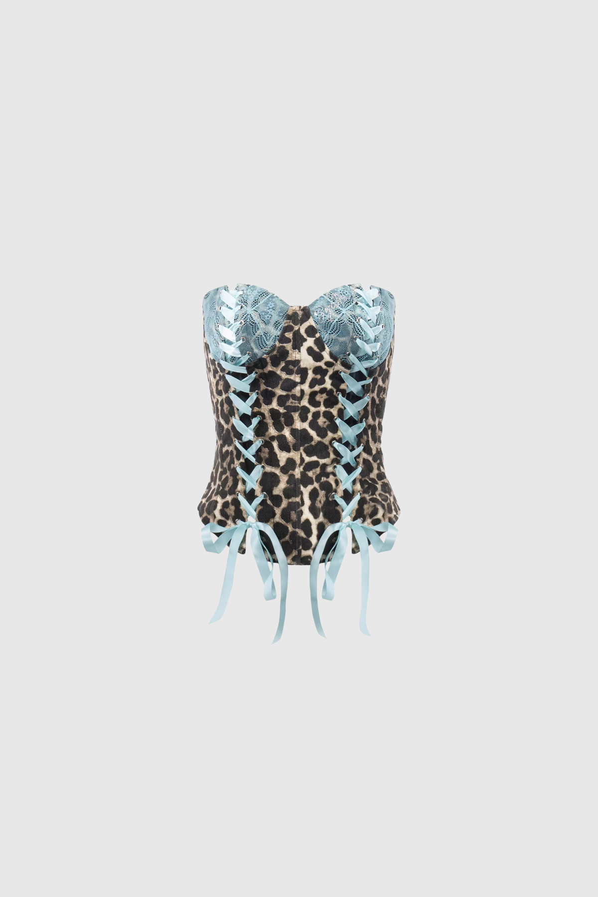 Kye Strapless Lace Up Leopard Top