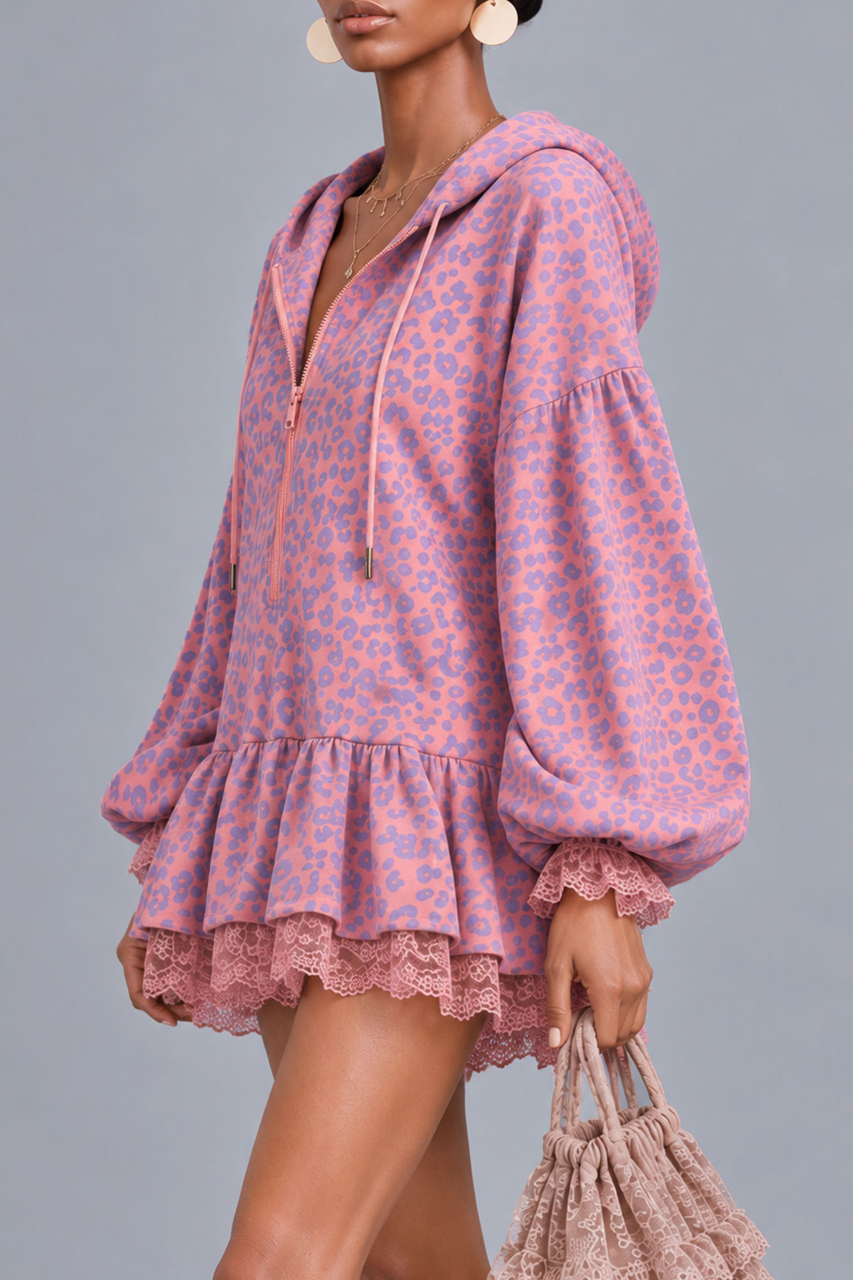 Kyel Hooded Leopard Ruffle Mini Dress