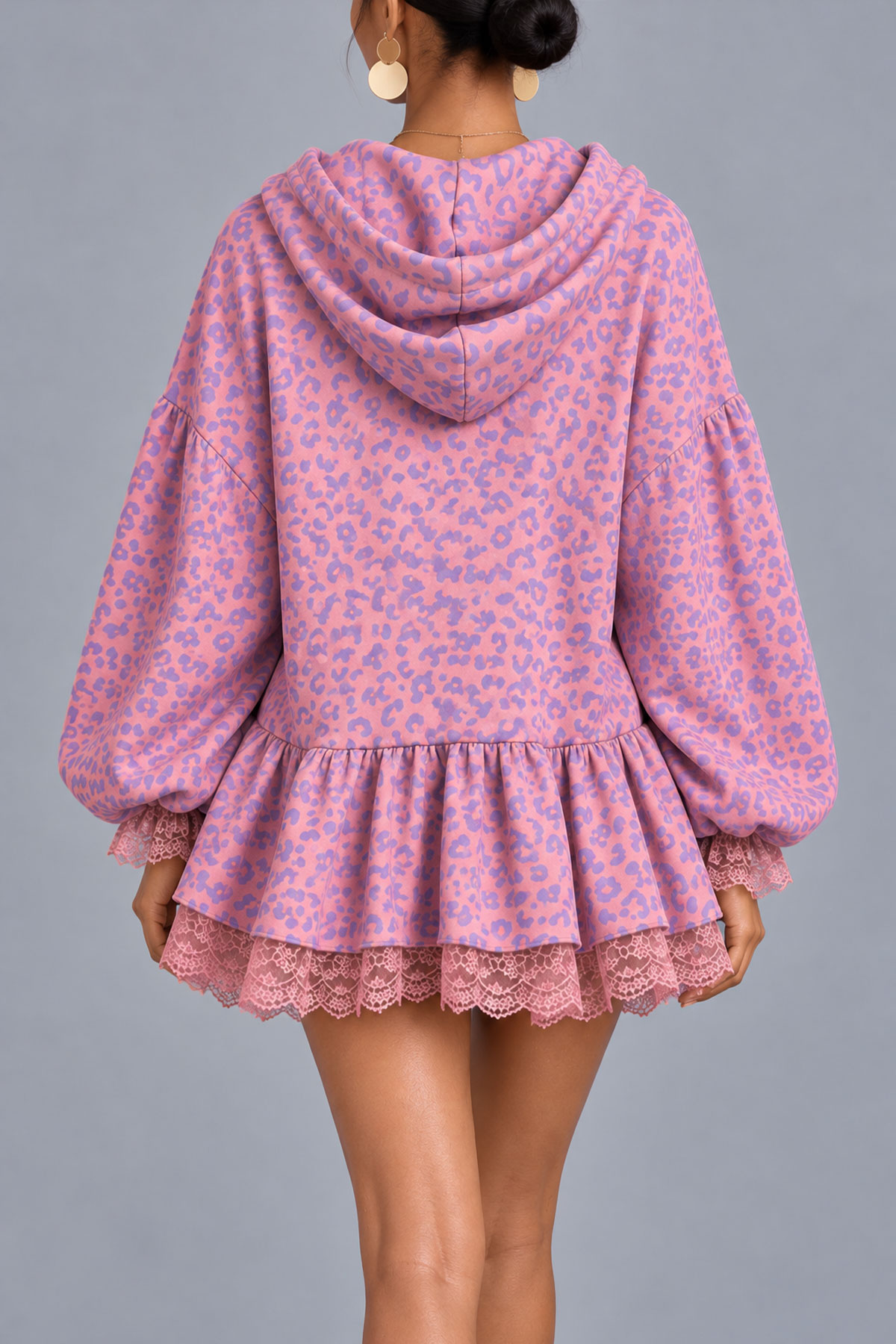 Kyel Hooded Leopard Ruffle Mini Dress