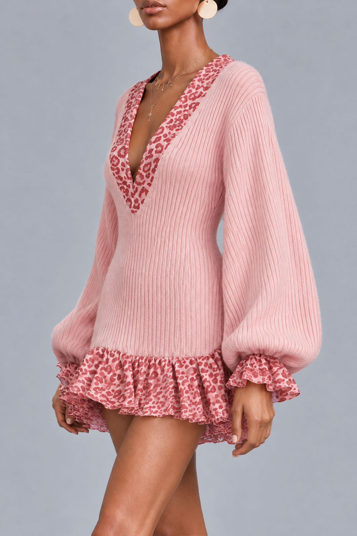 Kyla V Neck Leopard Knit Mini Dress