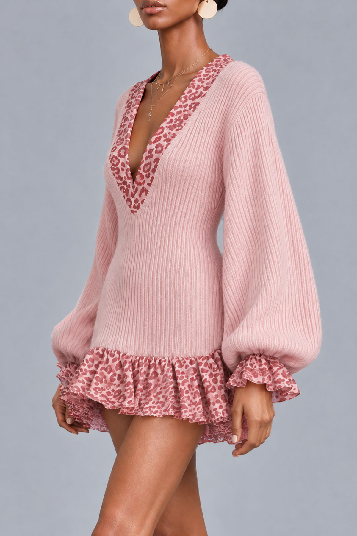Kyla V Neck Leopard Knit Mini Dress