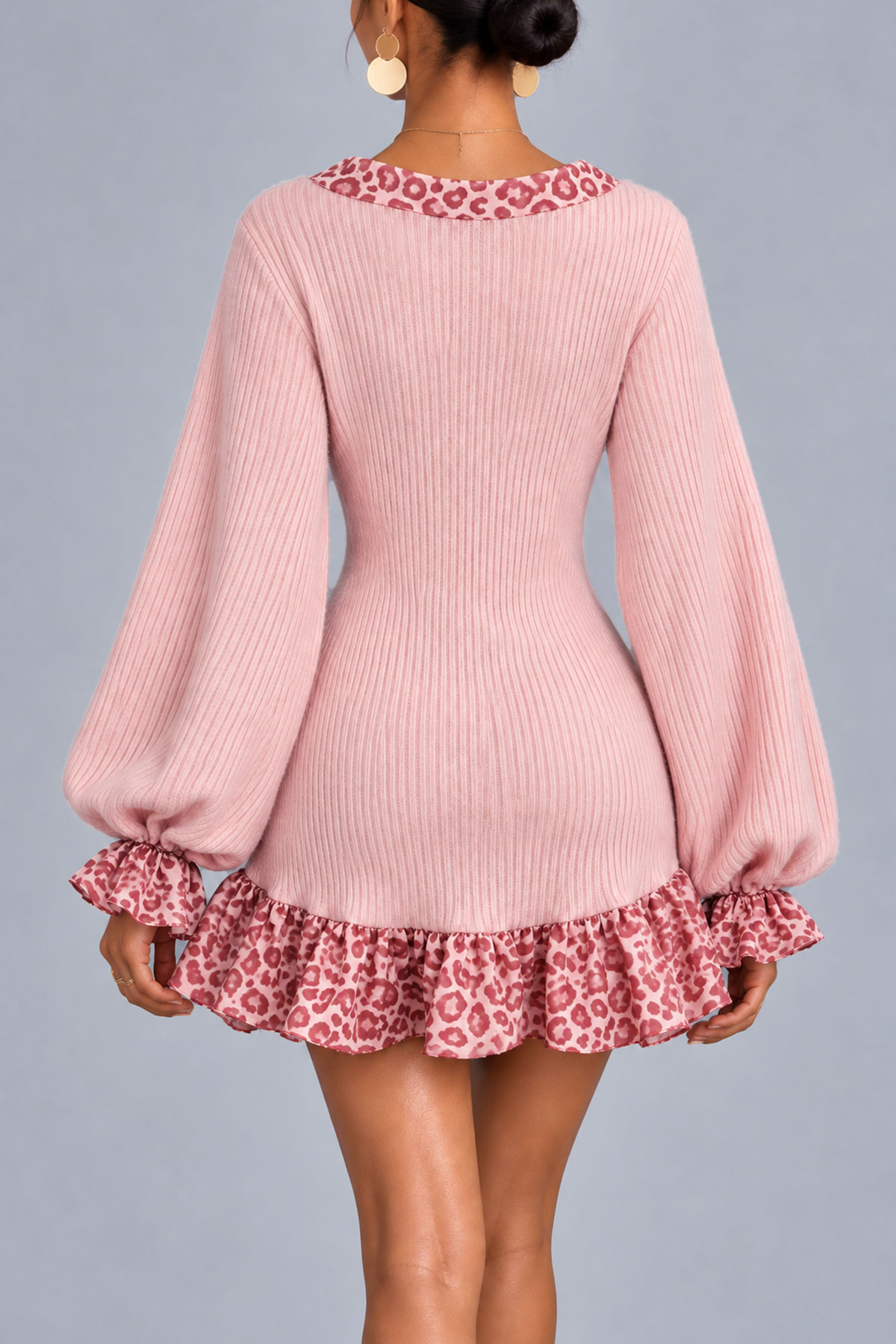 Kyla V Neck Leopard Knit Mini Dress