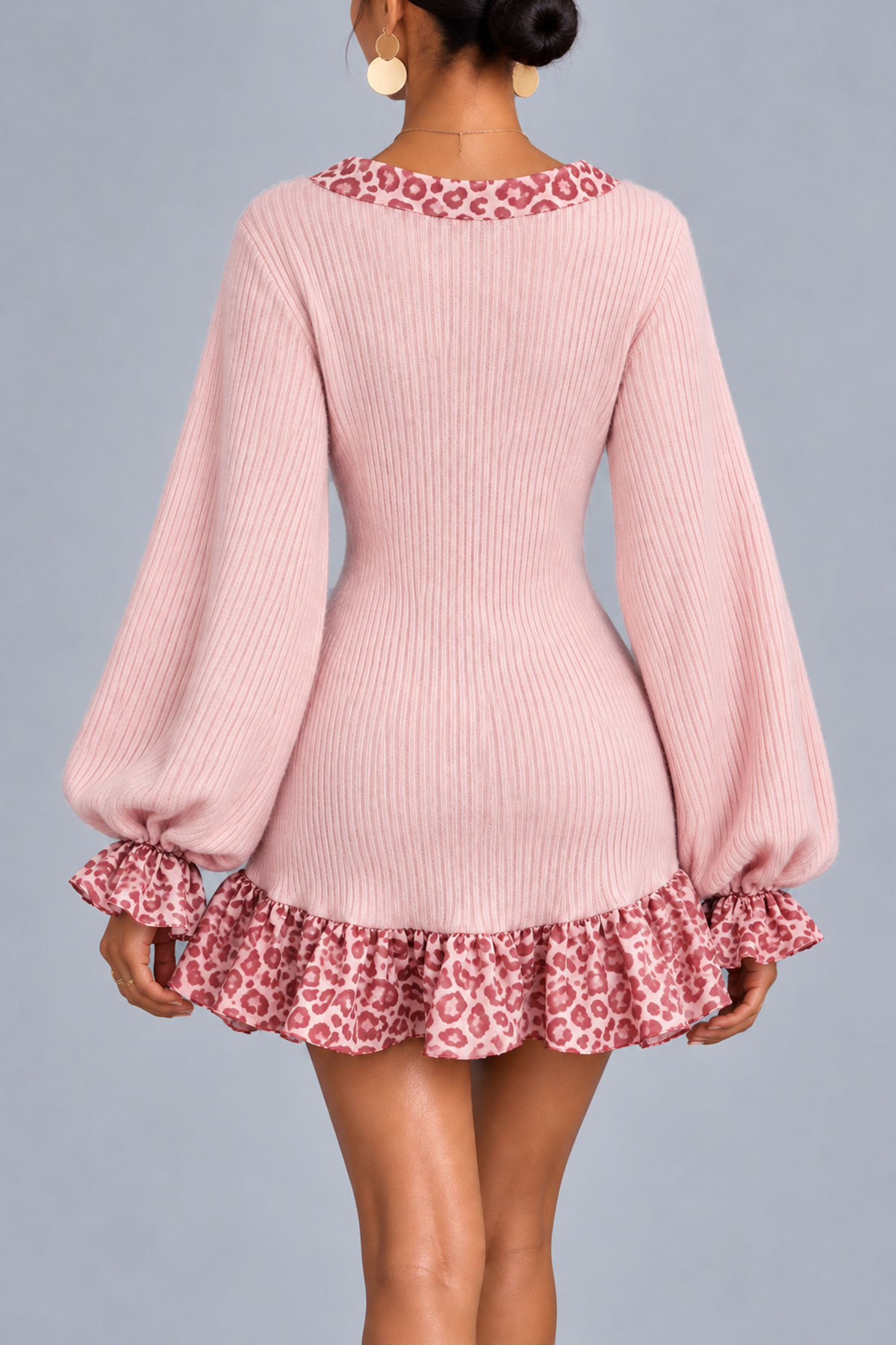 Kyla V Neck Leopard Knit Mini Dress