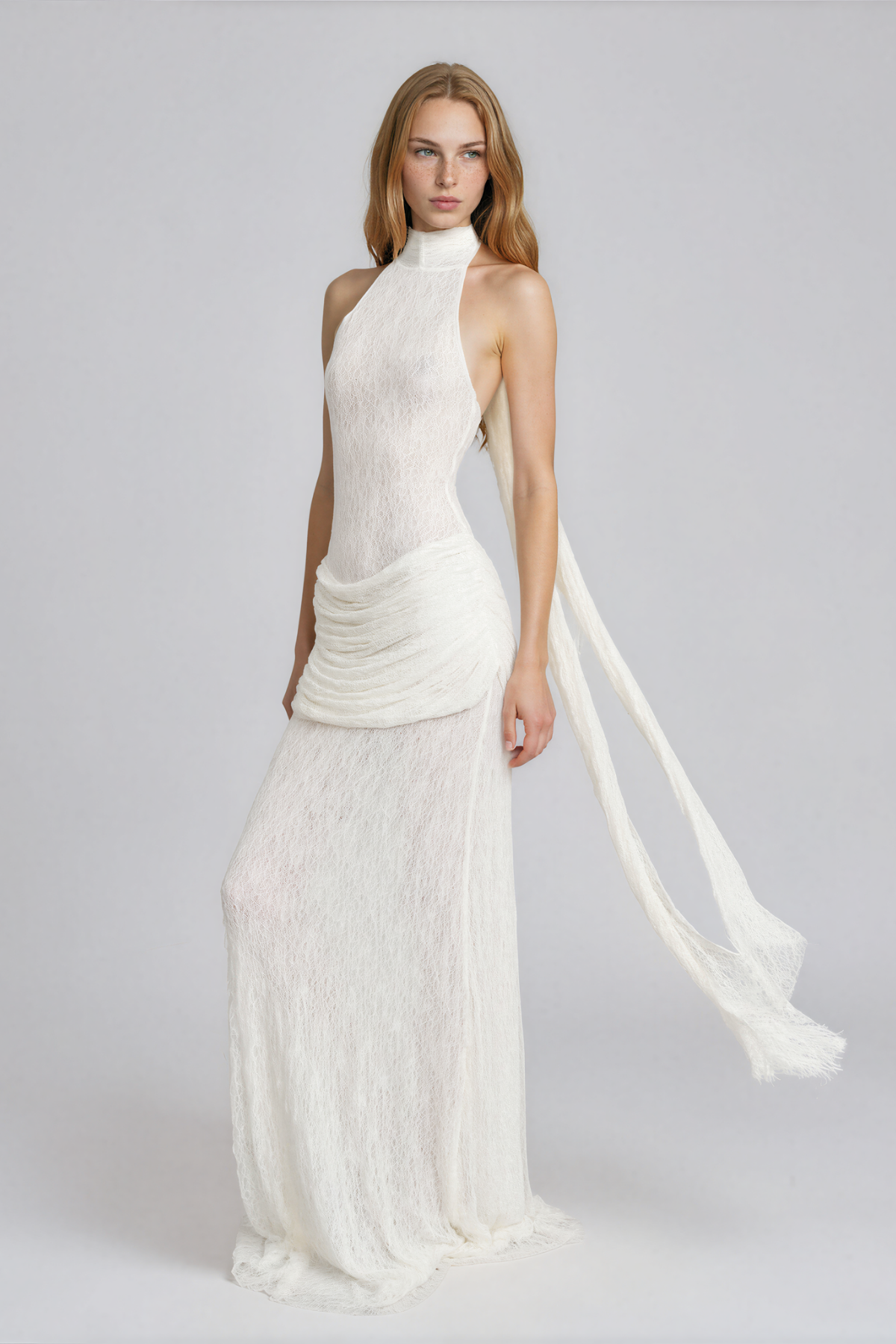 Kyle Halter Neck Ruch Scarf Maxi Dress