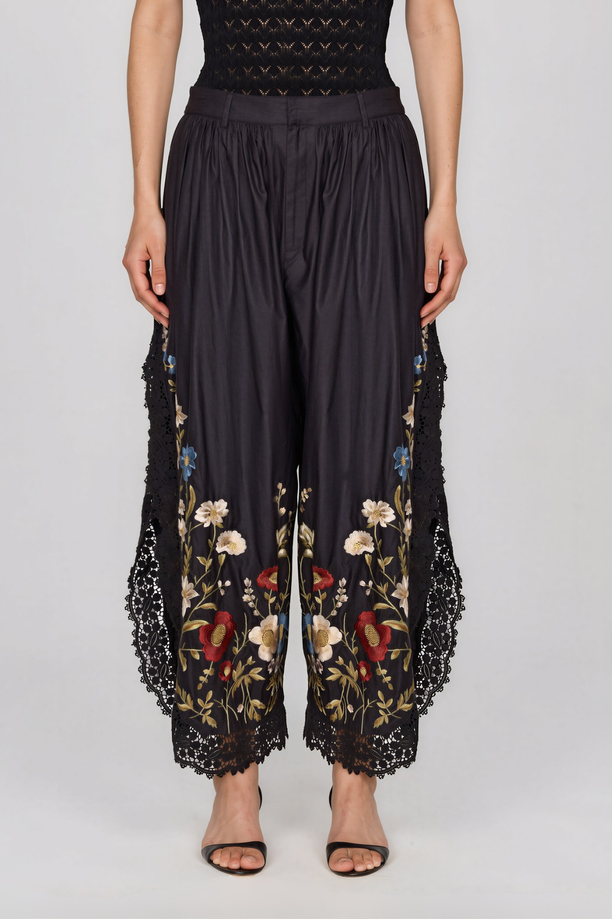 Kyna V Neck Embroidered Split Pants Set