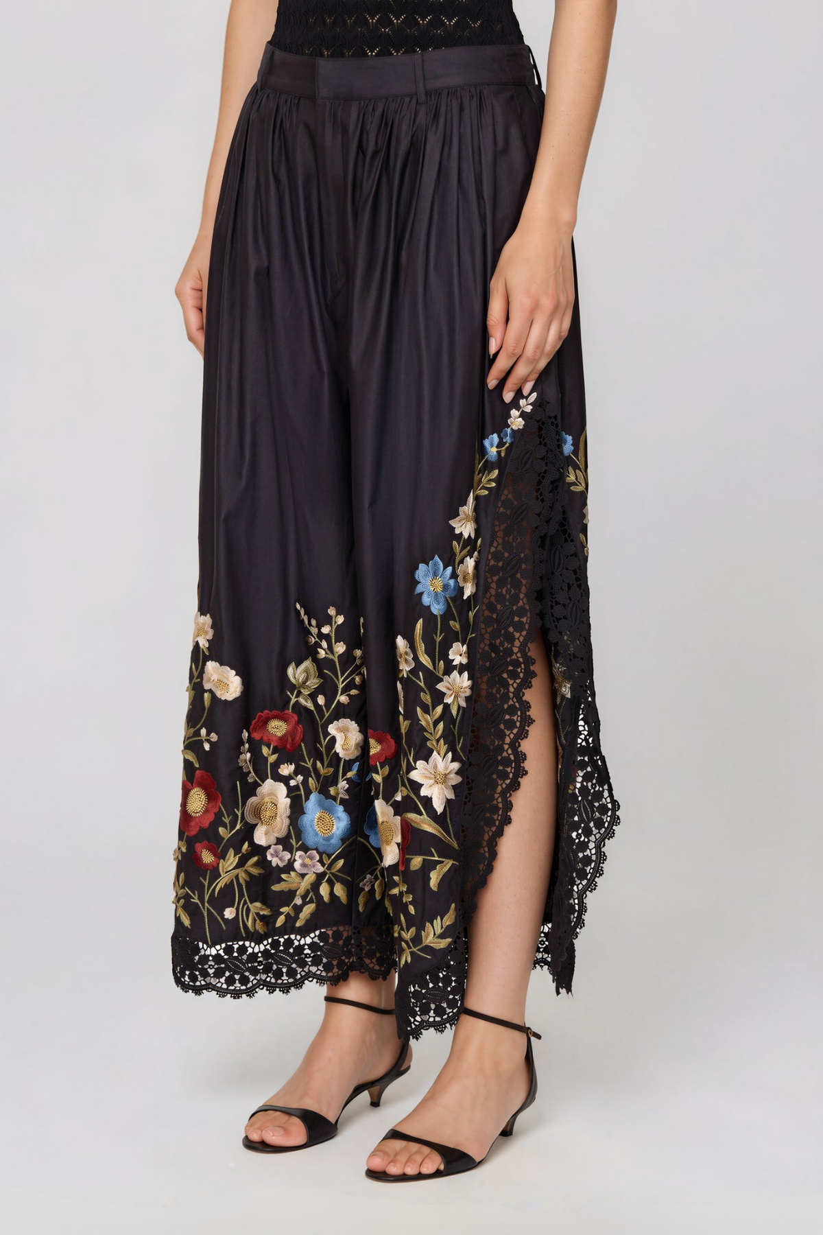 Kyna V Neck Embroidered Split Pants Set