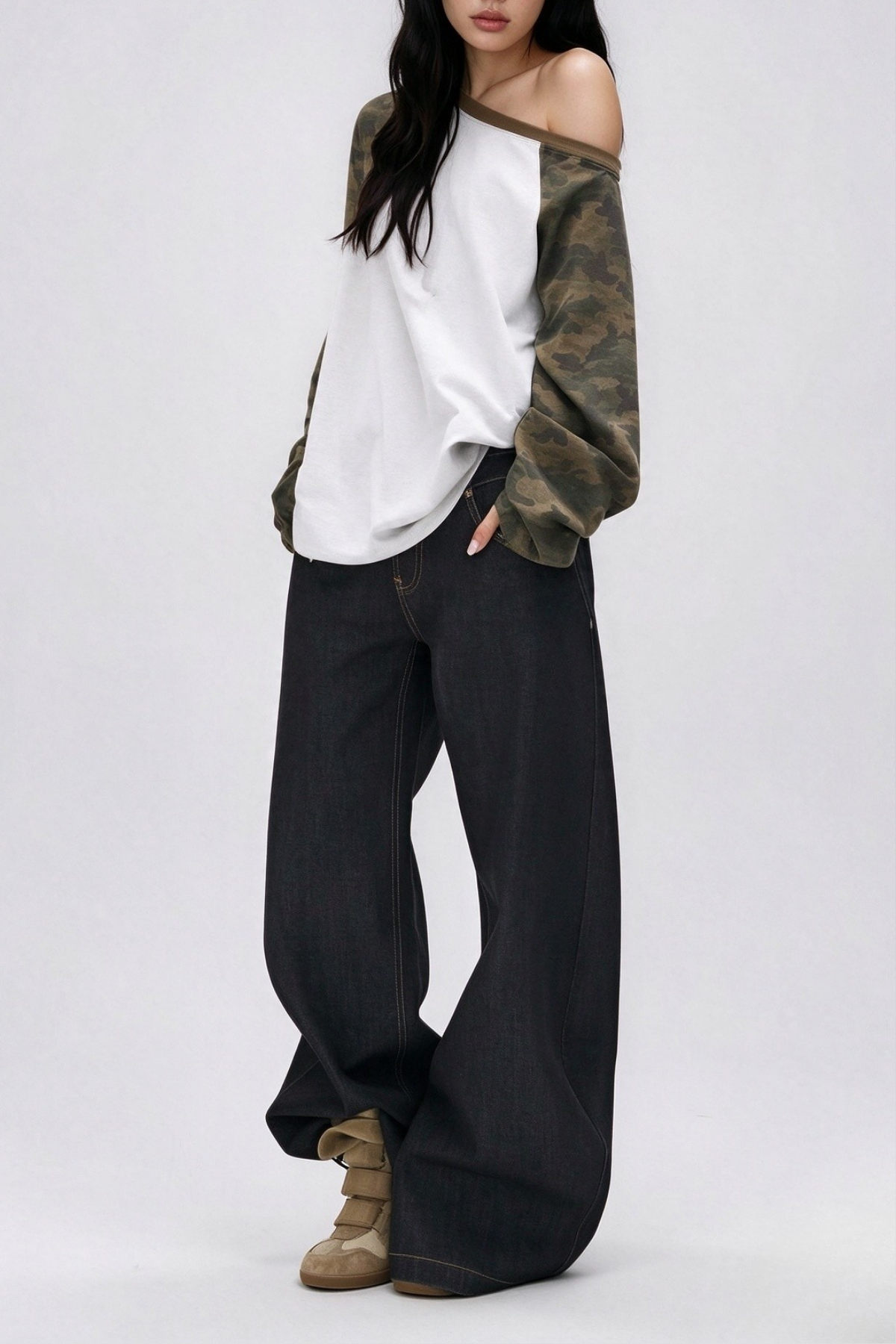 Kynan One Shoulder Camouflage Print Top