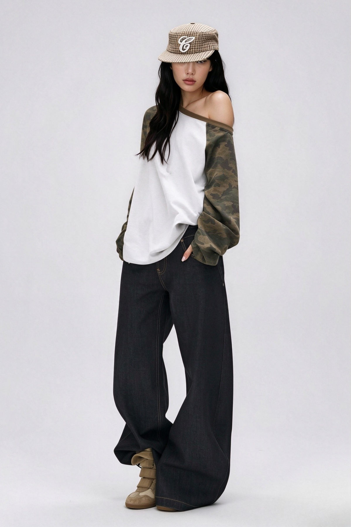 Kynan One Shoulder Camouflage Print Top
