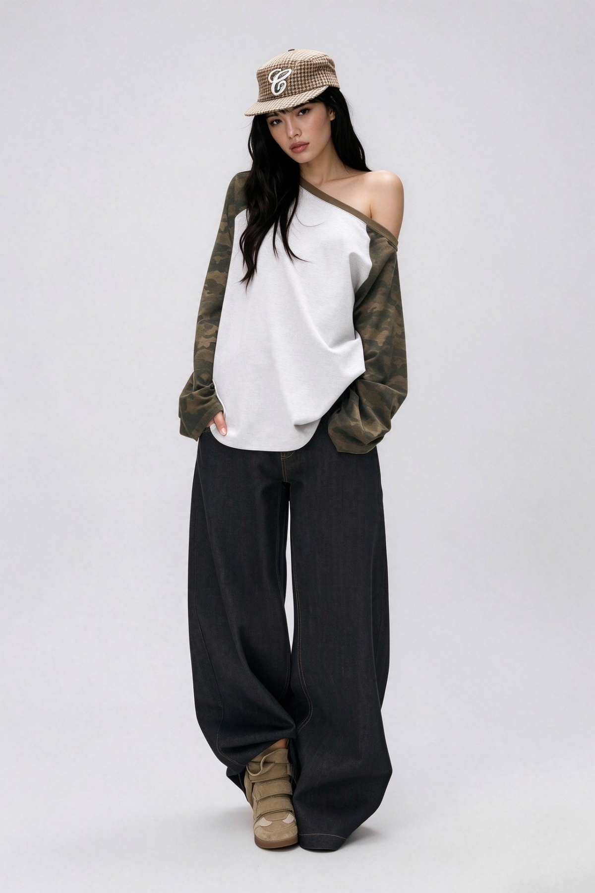 Kynan One Shoulder Camouflage Print Top