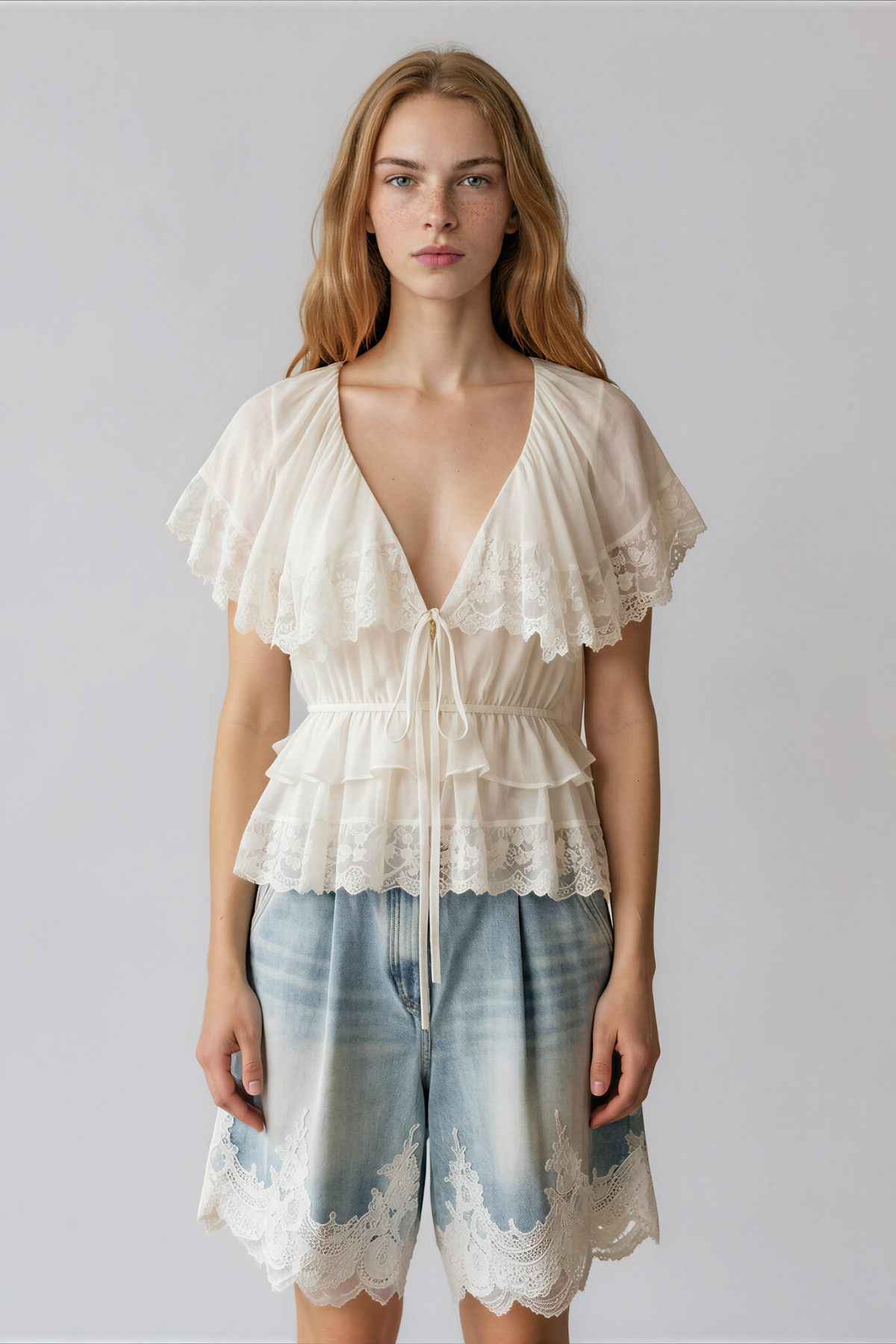 Kyra V Neck Ruffle Lace Top