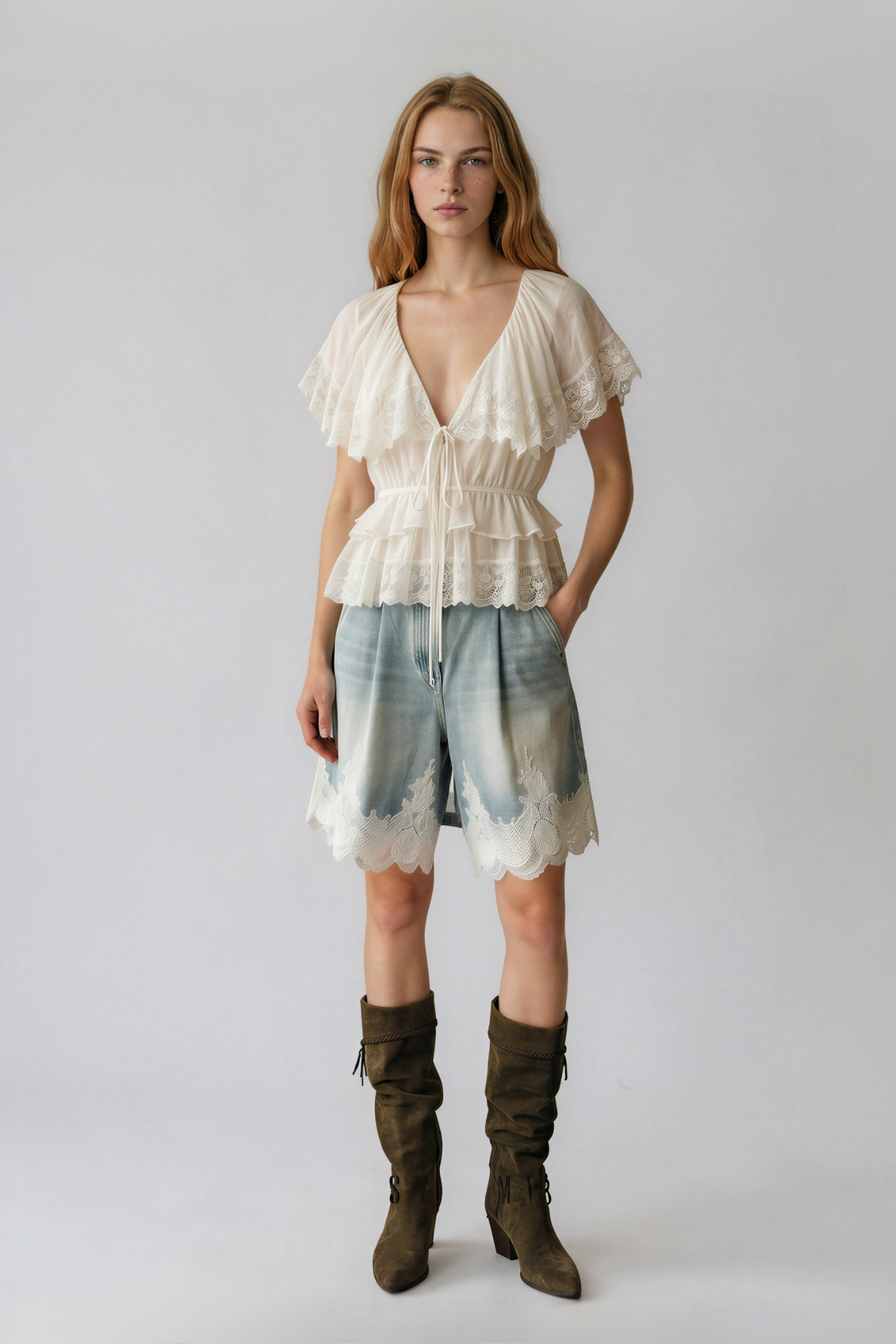 Kyra V Neck Ruffle Lace Top