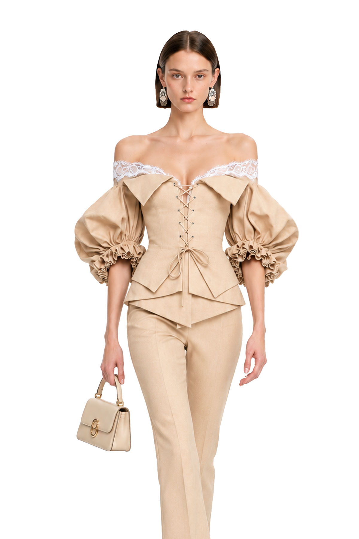 Kyrah Balloon Sleeve Lace Up Pants Set