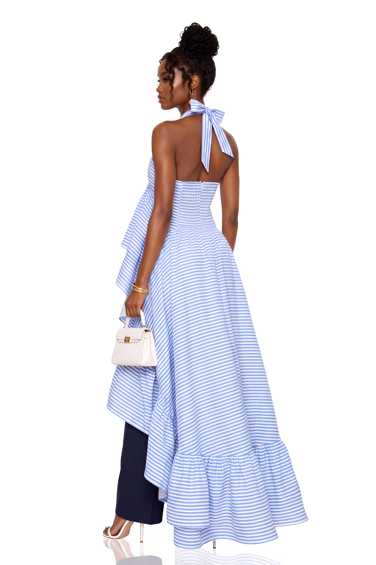 Kyren Halter Neck Stripe Ruffle Top
