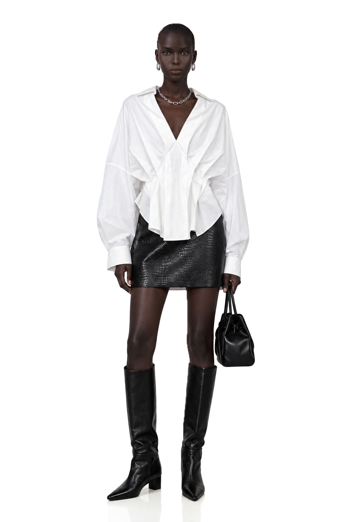 Kyros V Neck Ruch Shirt In White