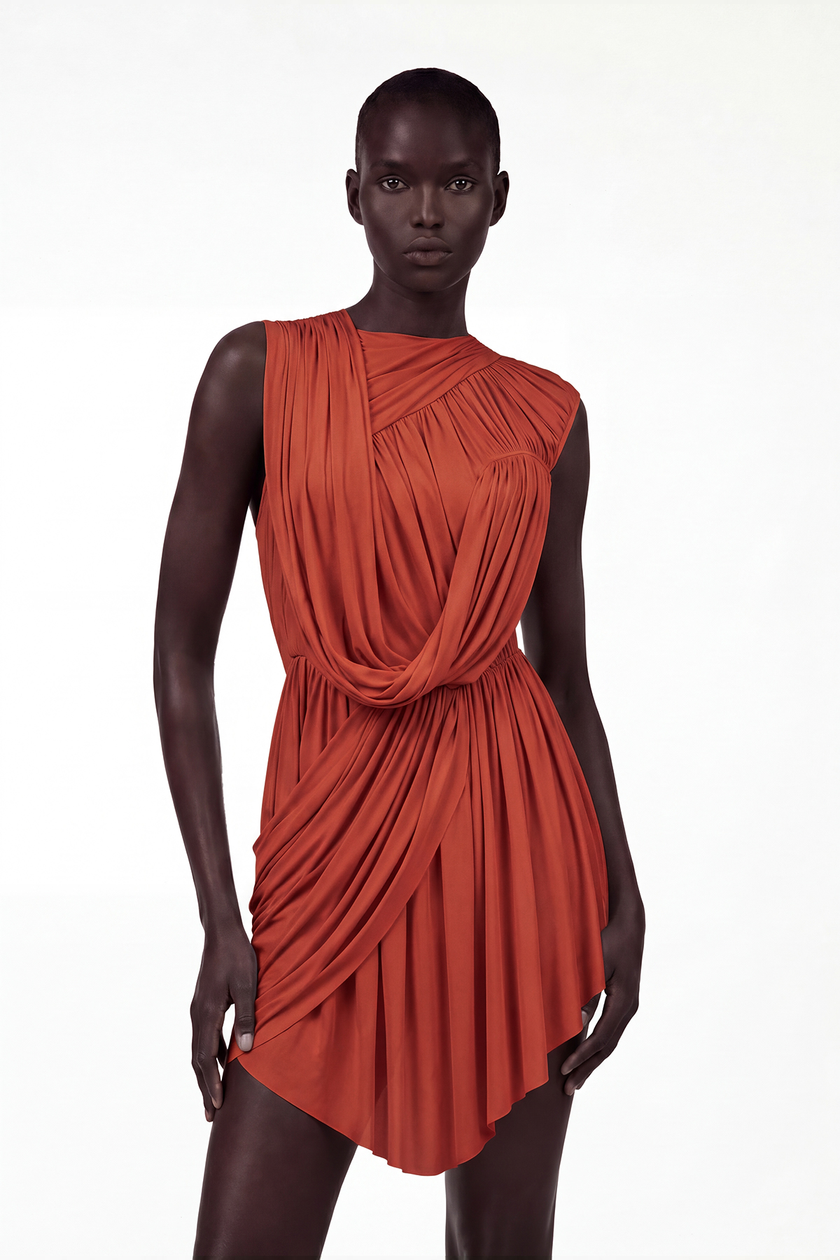 Leisa Sleeveless Draped Mini Dress In Red
