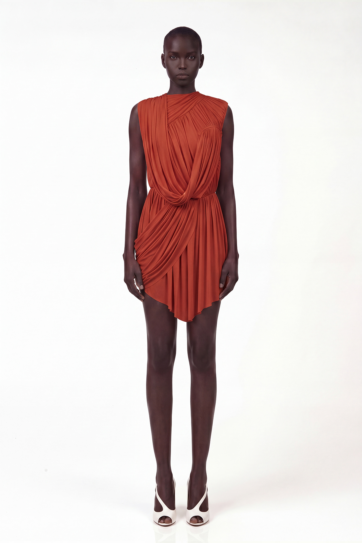 Leisa Sleeveless Draped Mini Dress In Red